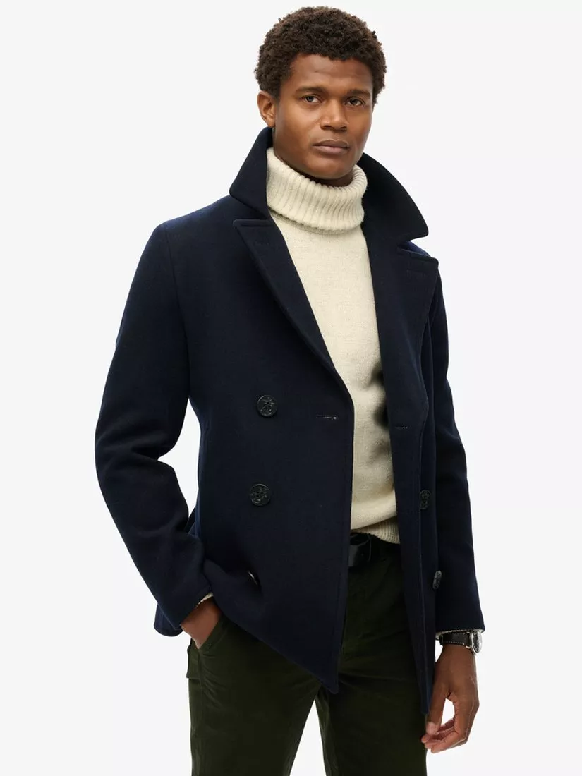 Double breasted peacoat men deals