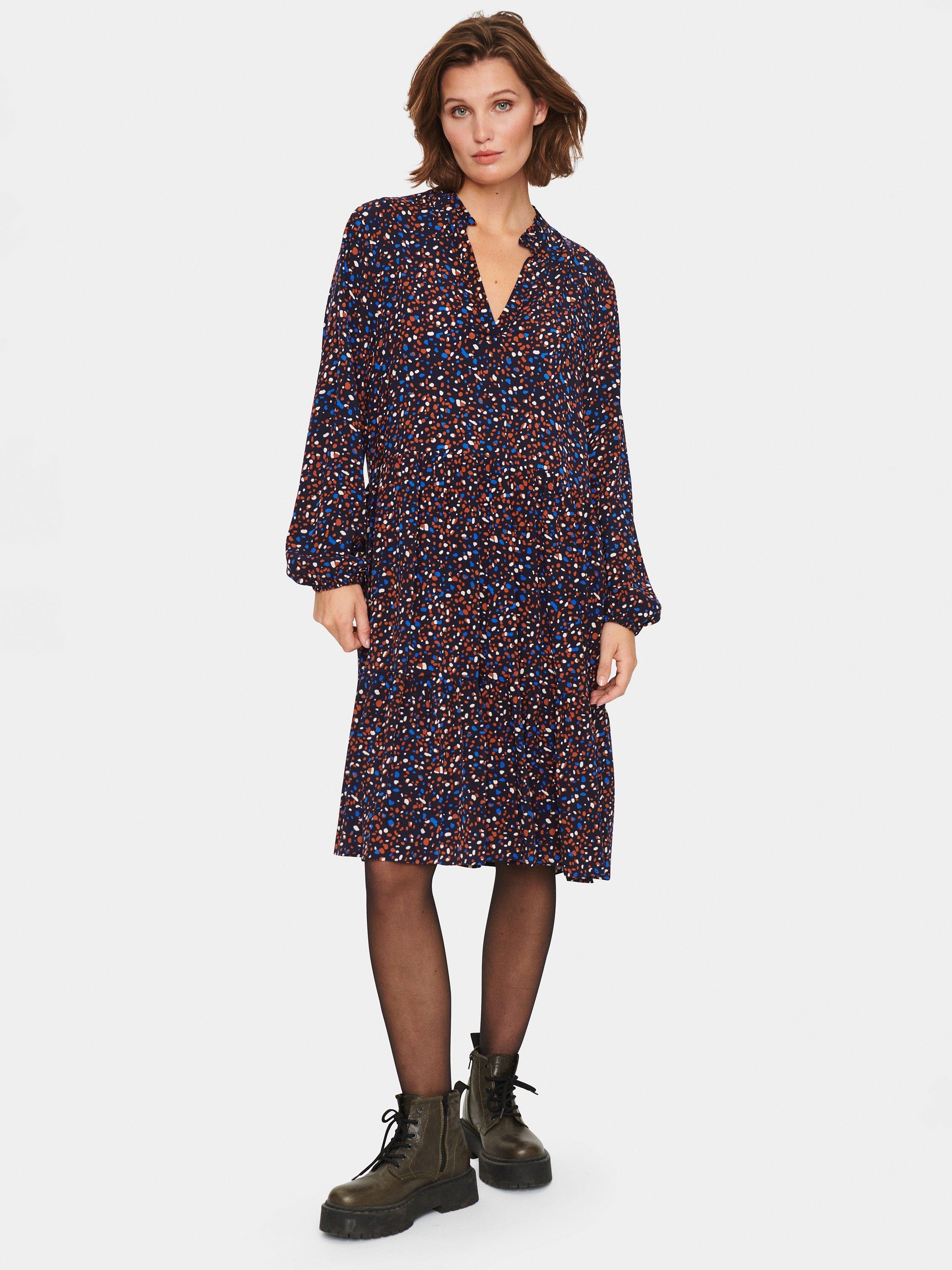 Saint Tropez Eda Long Sleeve Midi Dress, Night Sky Dot