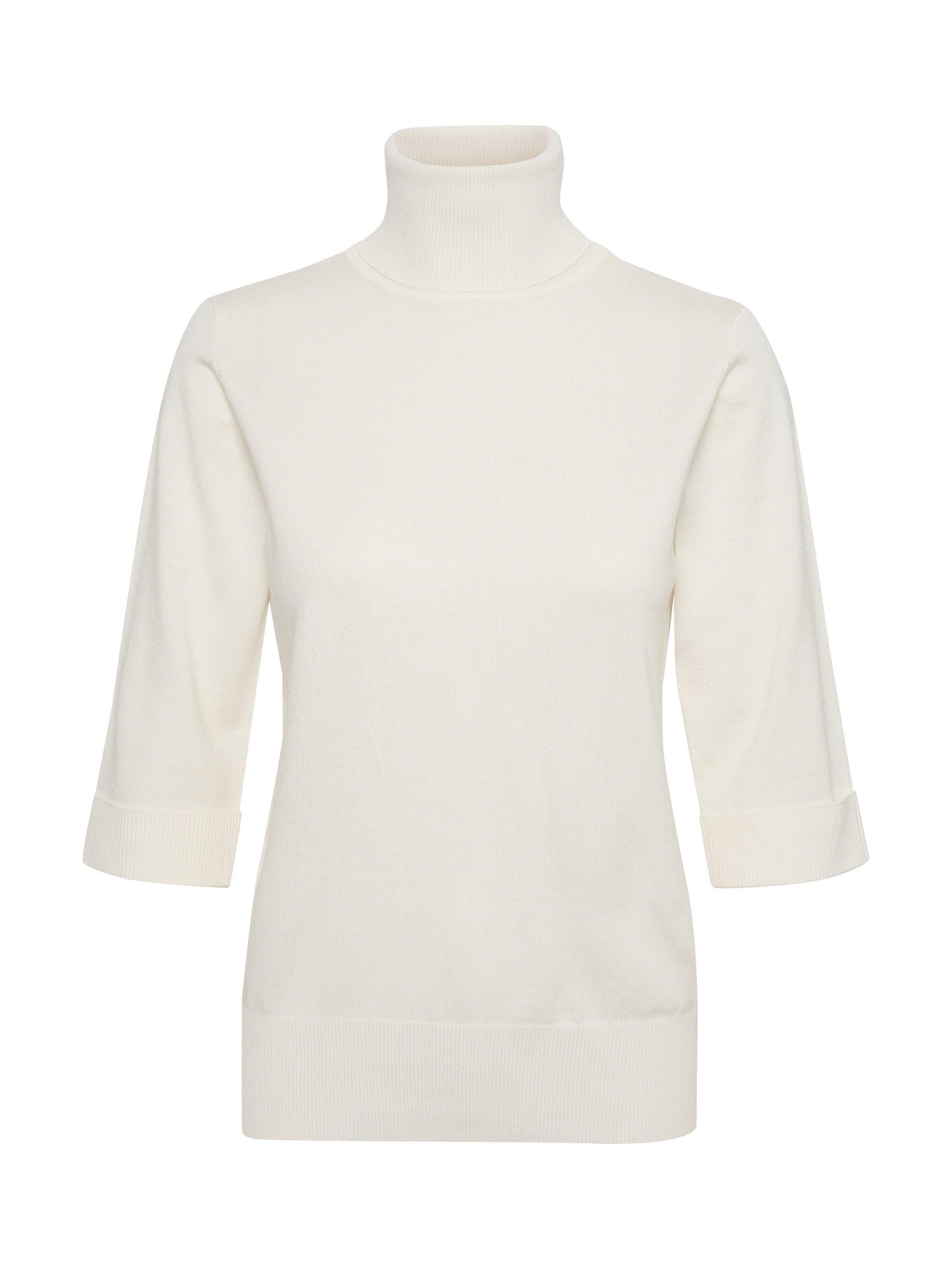 Saint Tropez Cropped Sleeve Roll Neck Jumper, Ice