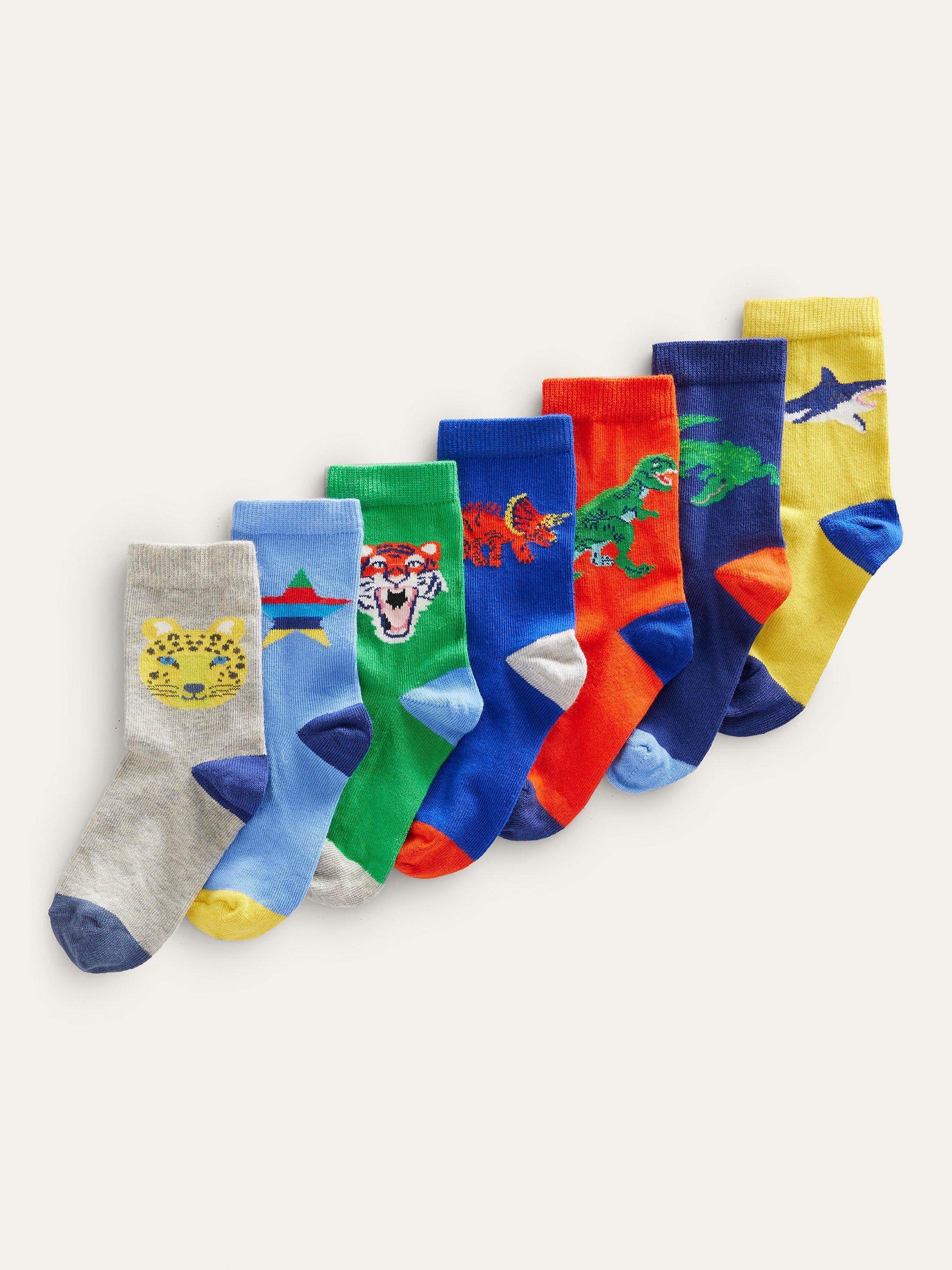 Mini Boden Kids' Bright Animal Socks, Pack of 7, Multi