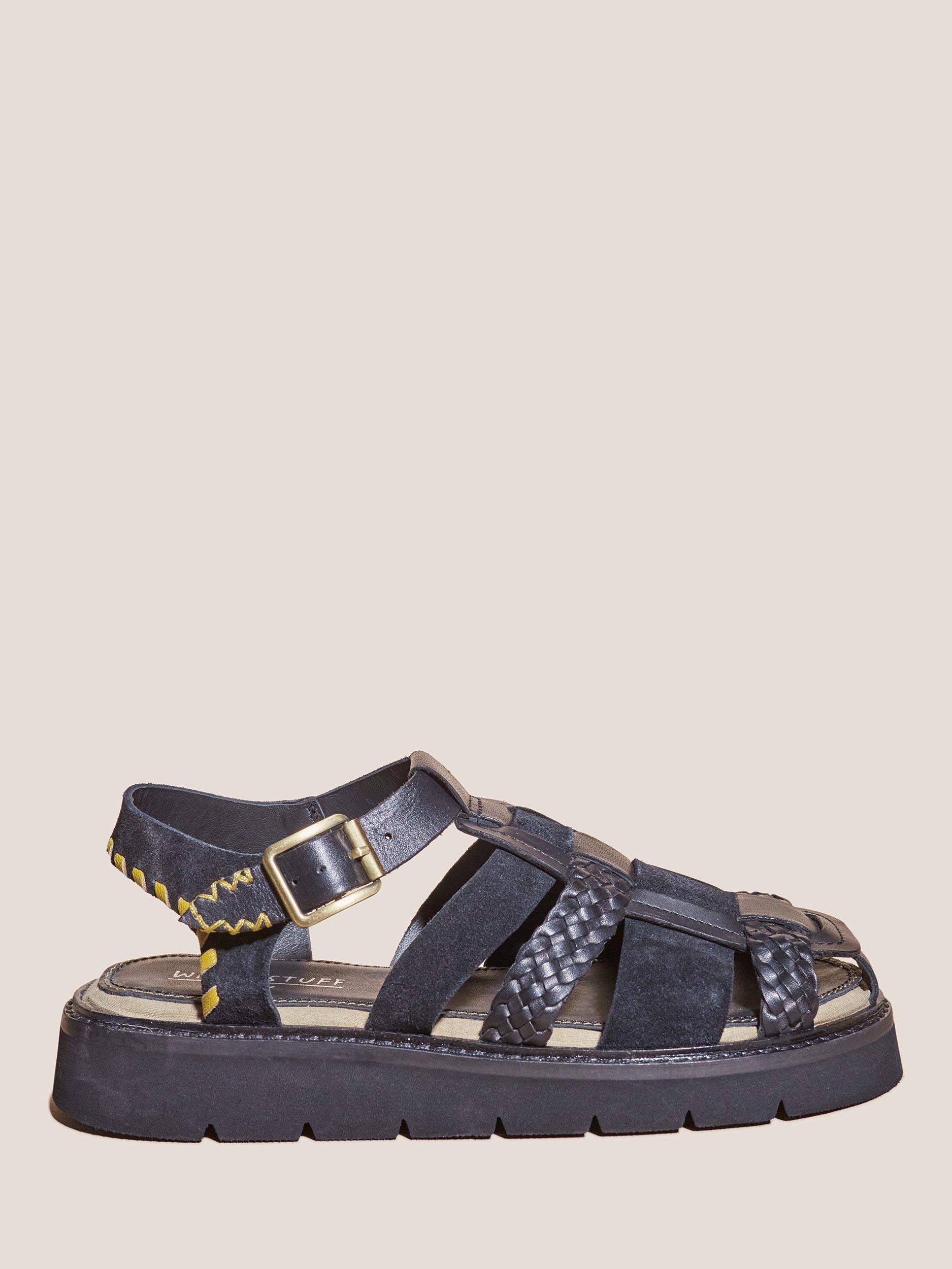 White Stuff Leather Chunky Fisherman Sandals, Black, 8