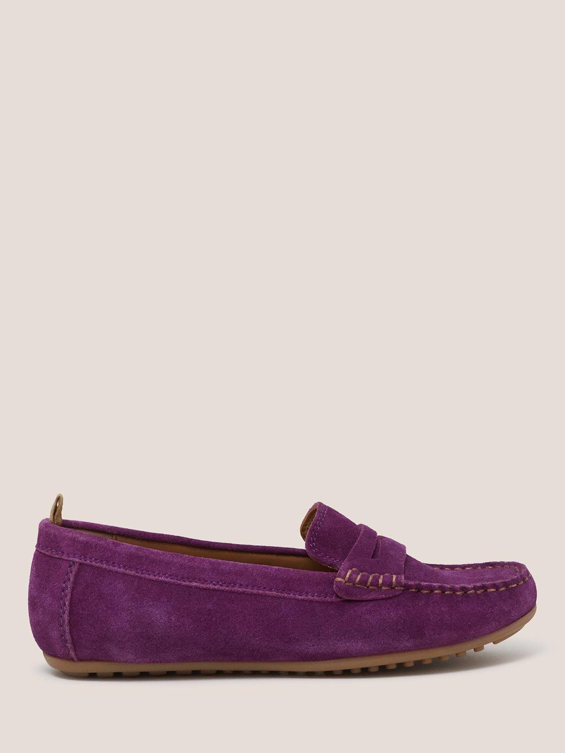 White Stuff Suede Driving Moccasins, Mid Purple