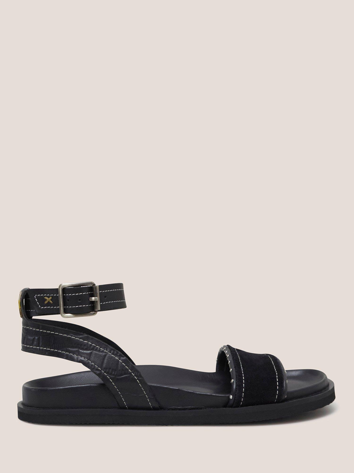 White Stuff Pinstud Leather Sandals, Black