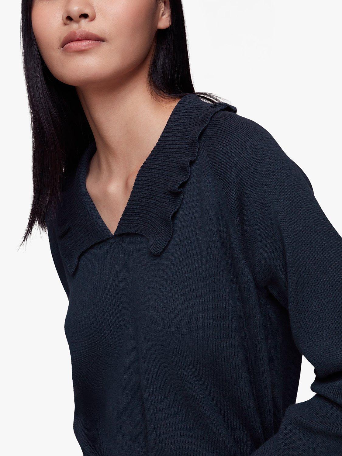 Whistles Frill Collar Cotton Jumper, Navy