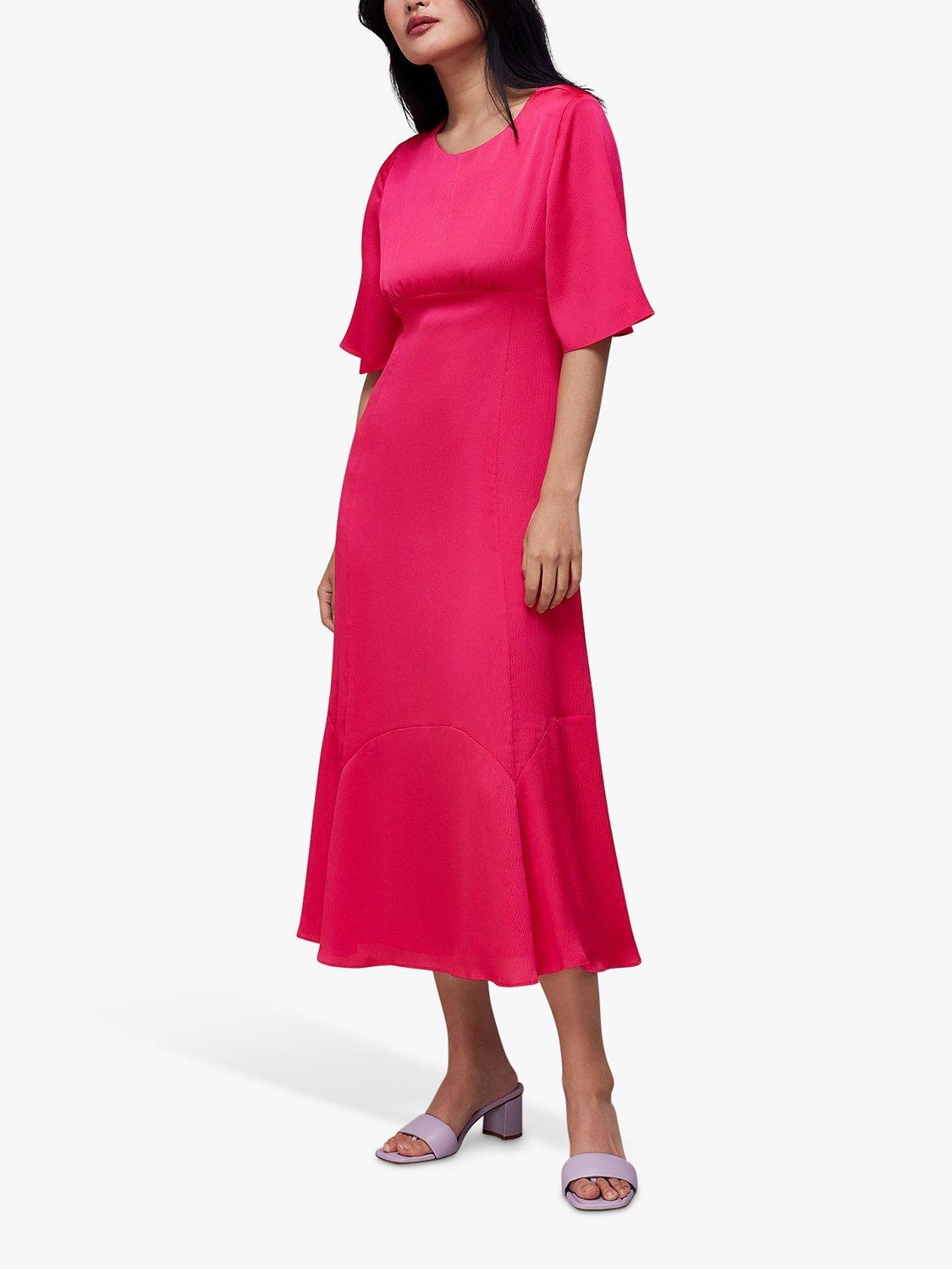 Whistles Alana Cutout Satin Midi Dress, Pink