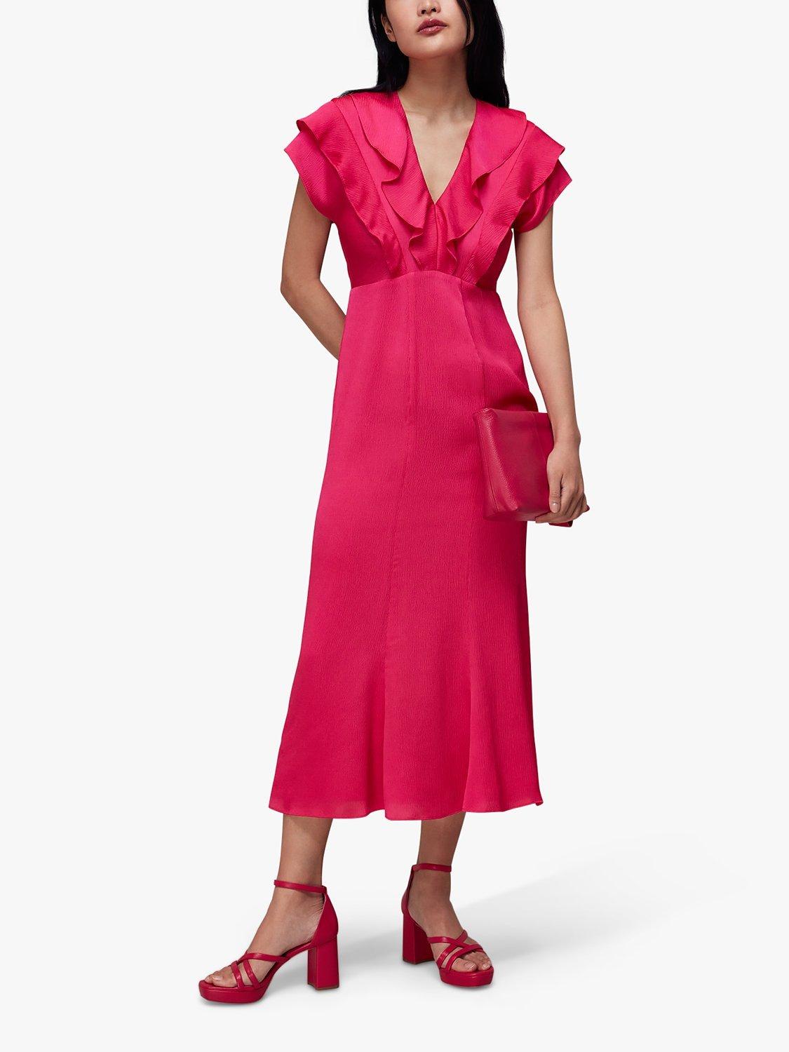 Whistles Adeline Frill Midi Dress Pink