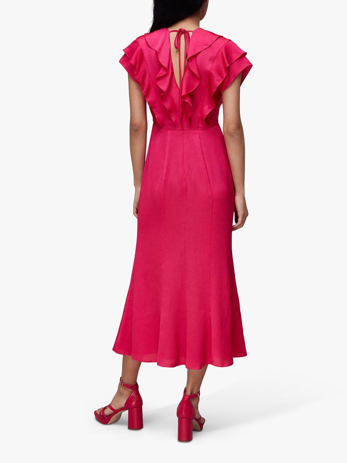 Whistles Adeline Frill Midi Dress, Pink, 6