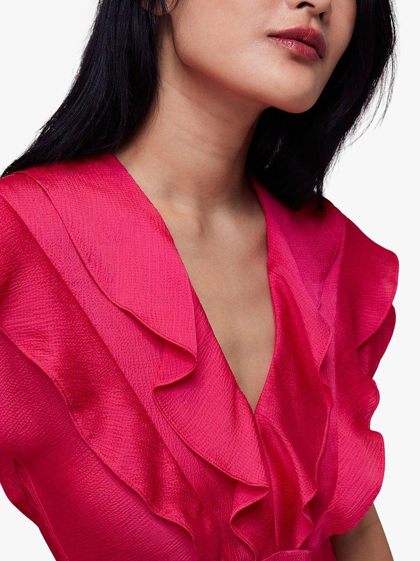 Whistles Adeline Frill Midi Dress, Pink, 6