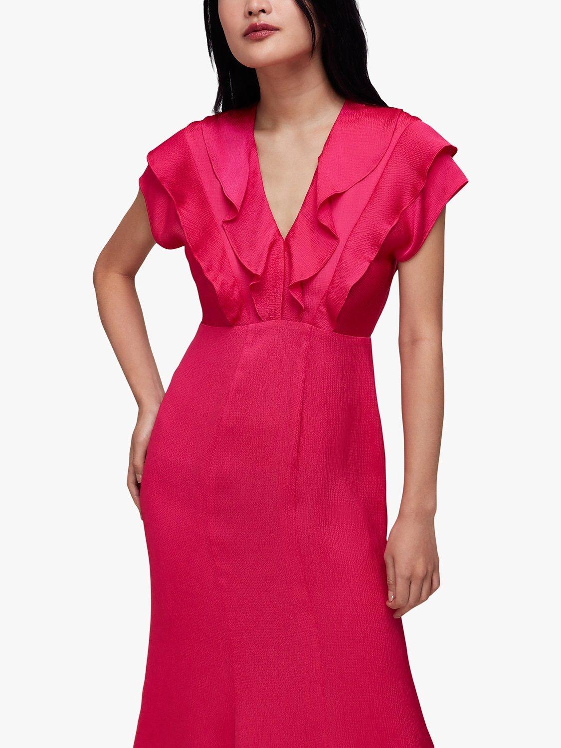 Whistles Adeline Frill Midi Dress, Pink, 6