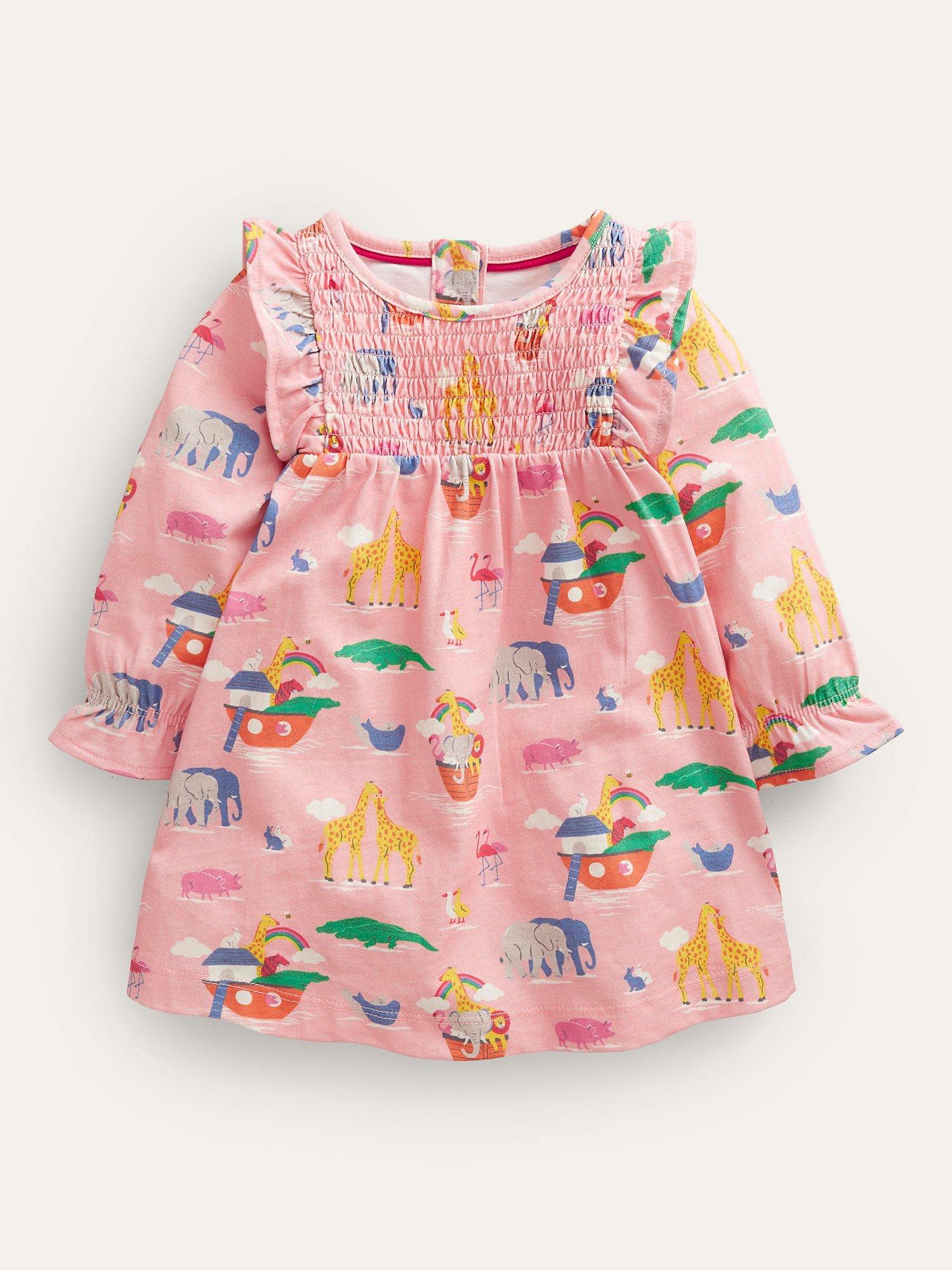 Mini Boden Baby Printed Jersey Dress, Pink Dusty Animals