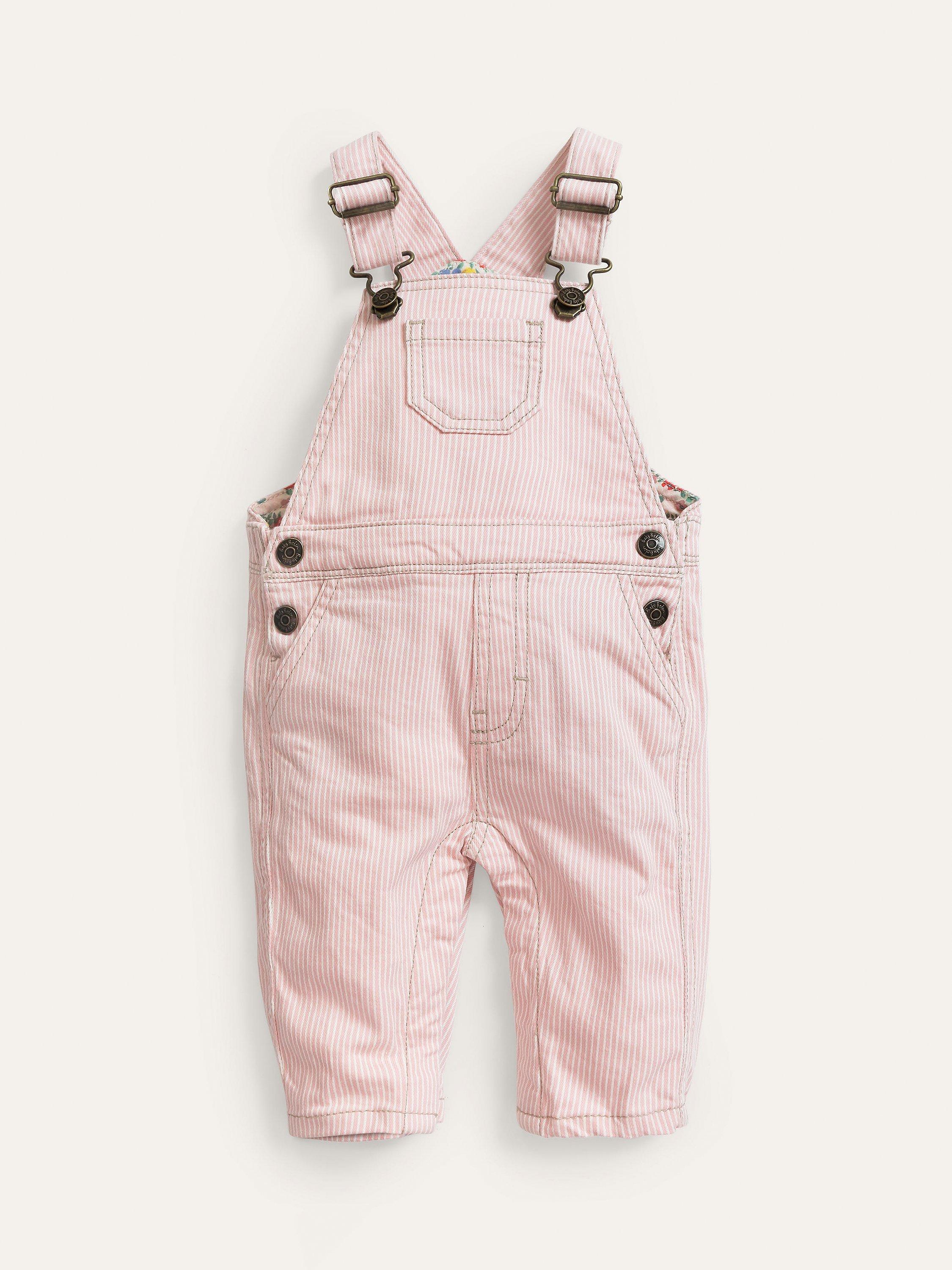 Mini Boden Baby Ticking Stripe Dungarees, Boto Pink
