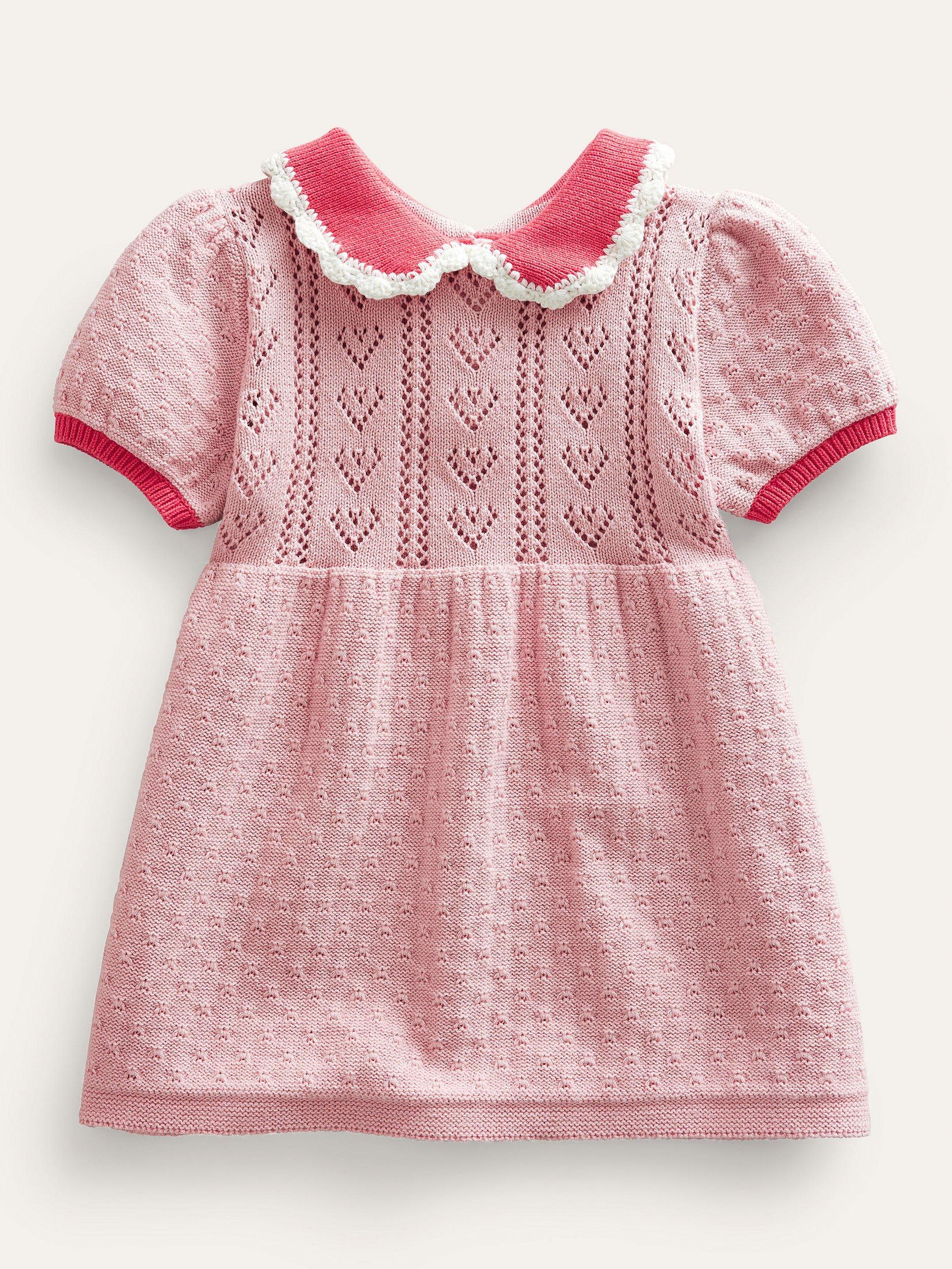 Mini Boden Baby Puff Sleeve Knitted Dress, Boto Pink