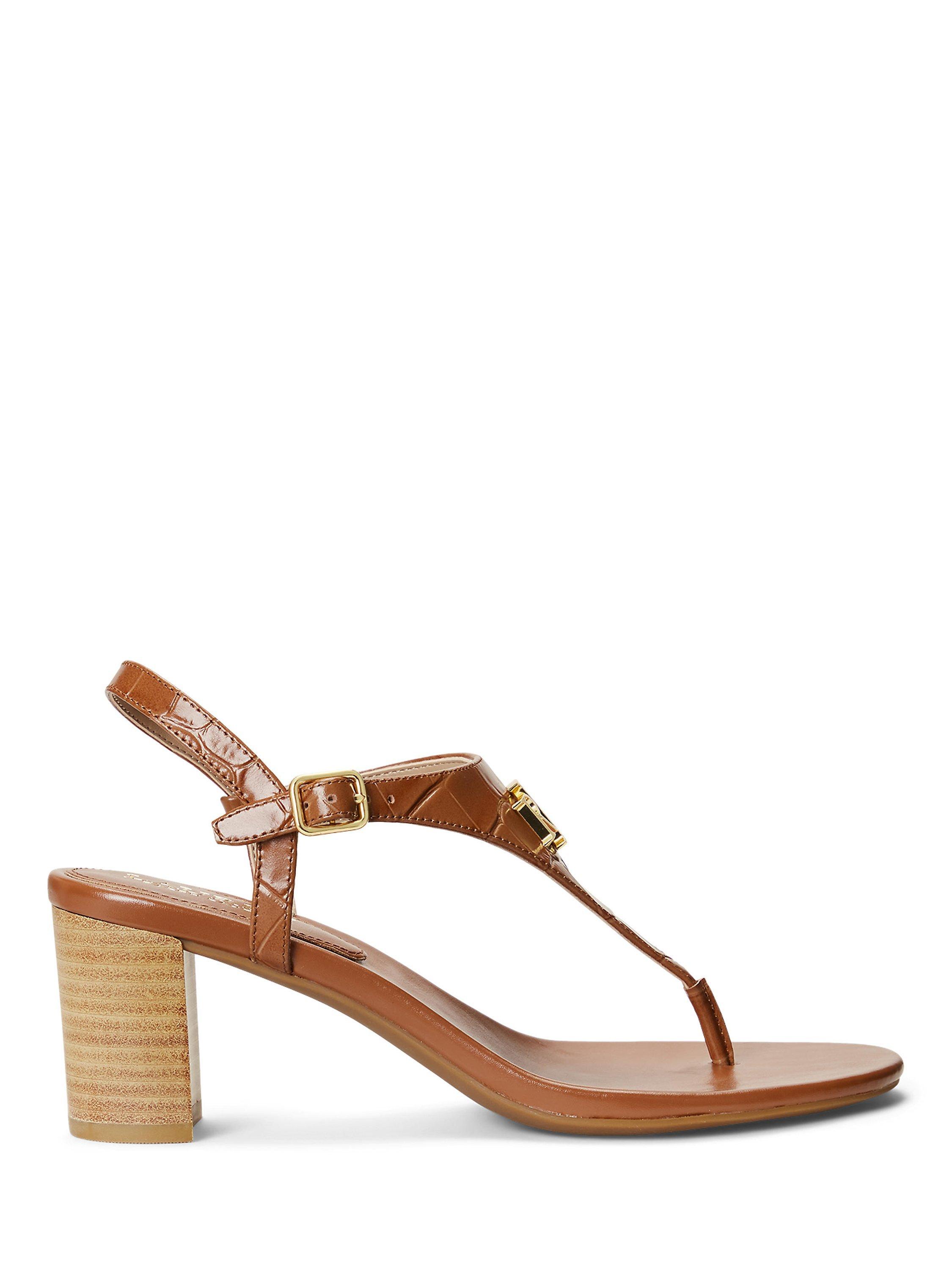 Ralph Lauren Westcott Embossed Leather Heeled Sandals, Honey