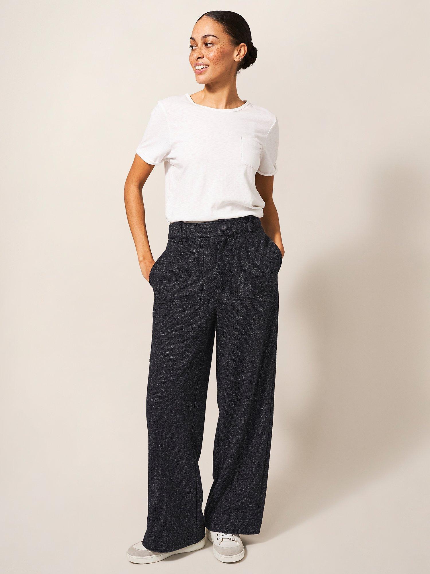 White Stuff Belle Tweedy Wide Leg Trousers, Charcoal Grey