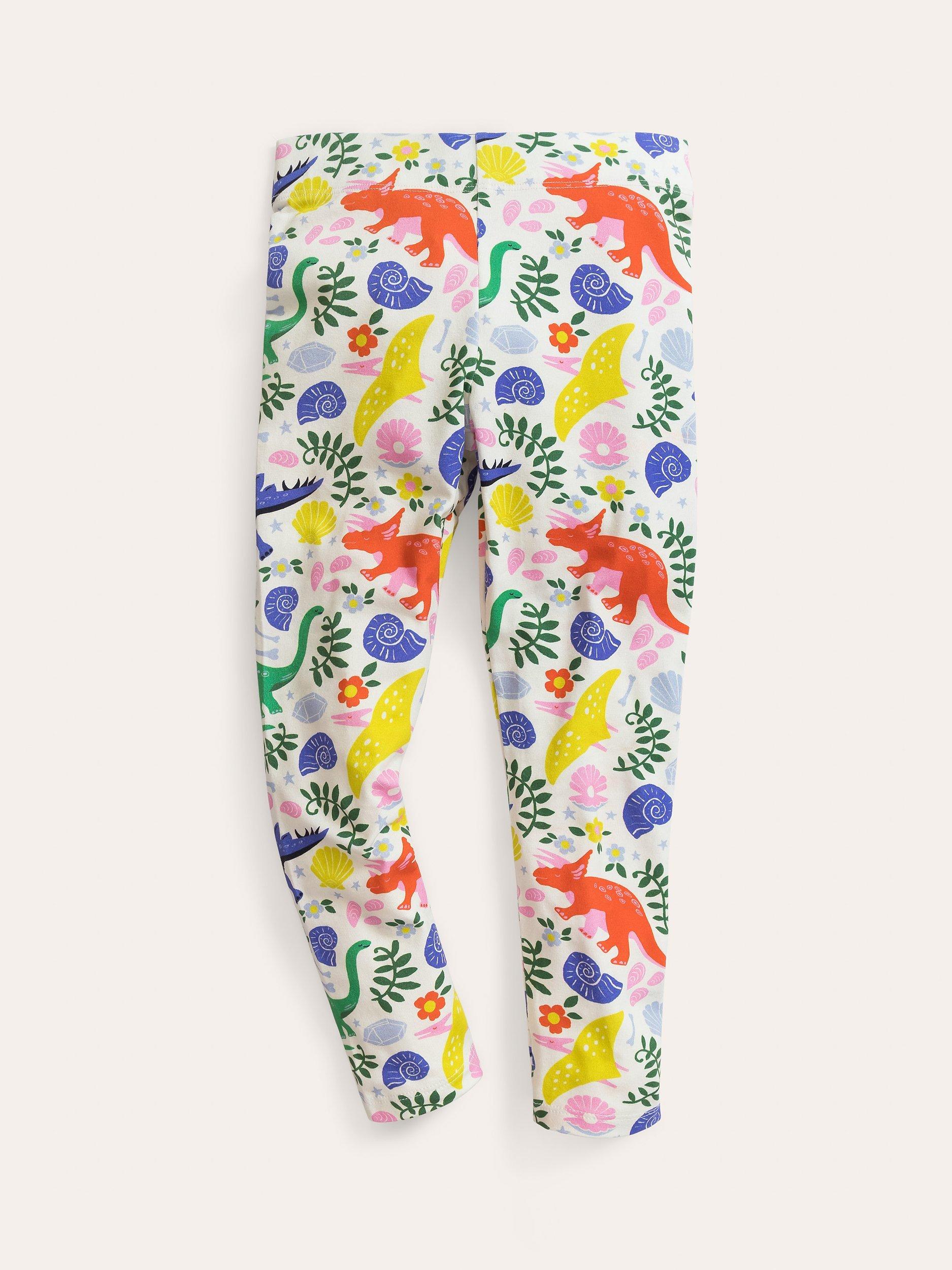 Mini Boden Kids' Fun Dinosaur Leggings, Vanilla Pod/Multi