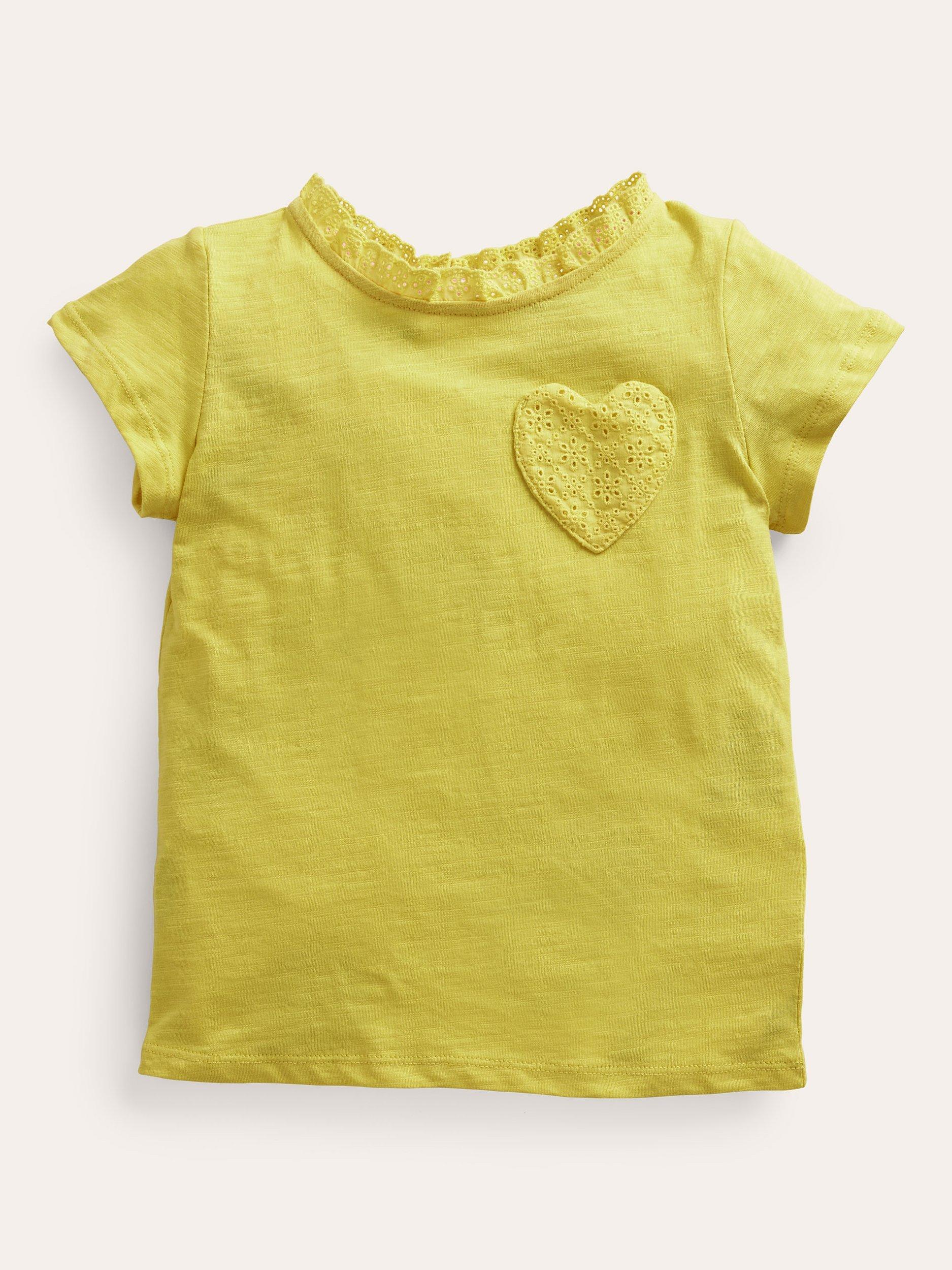 Mini Boden Kids' Broderie T-Shirt, Sweetcorn Yellow