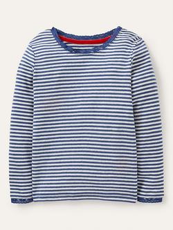 Mini Boden Kids' Stripe Long Sleeve T-Shirt, Starboard Blue/Ivory, Starboard Blue/Ivory