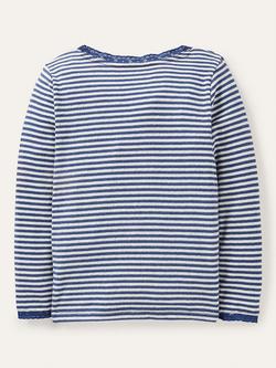 Mini Boden Kids' Stripe Long Sleeve T-Shirt, Starboard Blue/Ivory - view 2, Starboard Blue/Ivory