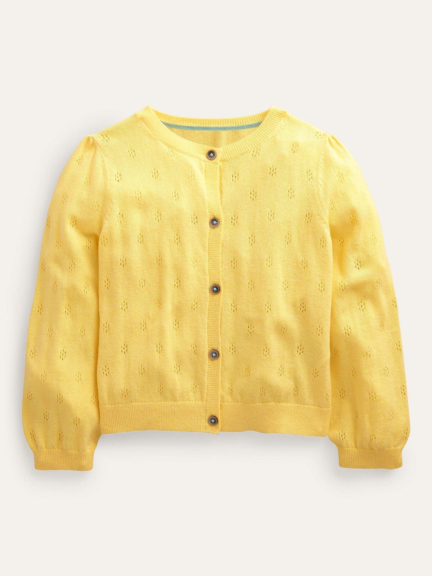 Mini Boden Kids' Pointelle Cashmere Blend Cardigan, Soft Lemon