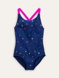 Mini Boden Kids' Cross Swimsuit, Navy