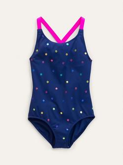 Mini Boden Kids' Cross Swimsuit, Navy, Navy