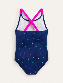 Mini Boden Kids' Cross Swimsuit, Navy - view 2, Navy