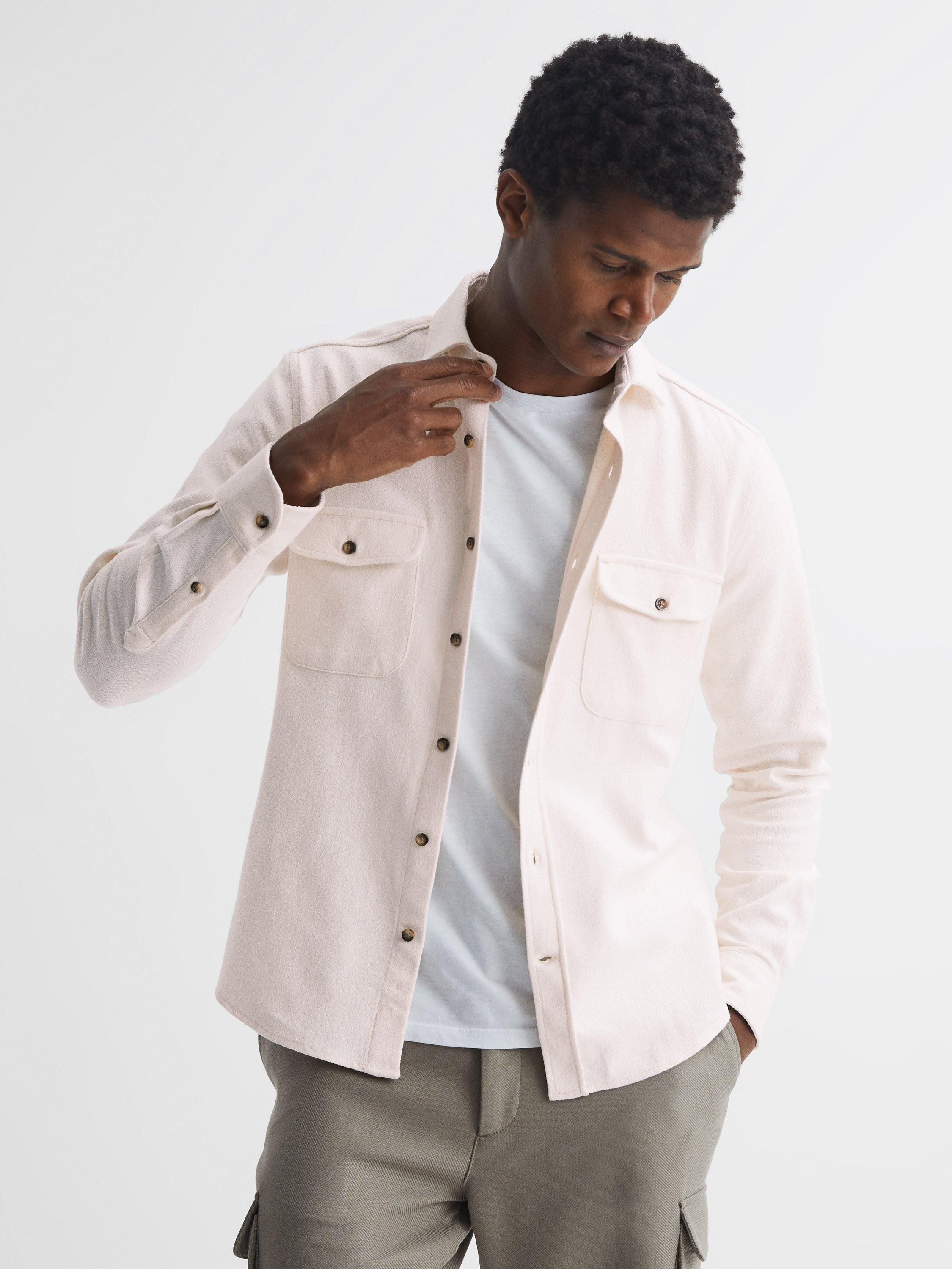 Reiss Burley Textured Twin Pocket Shirt, Ivory, M
