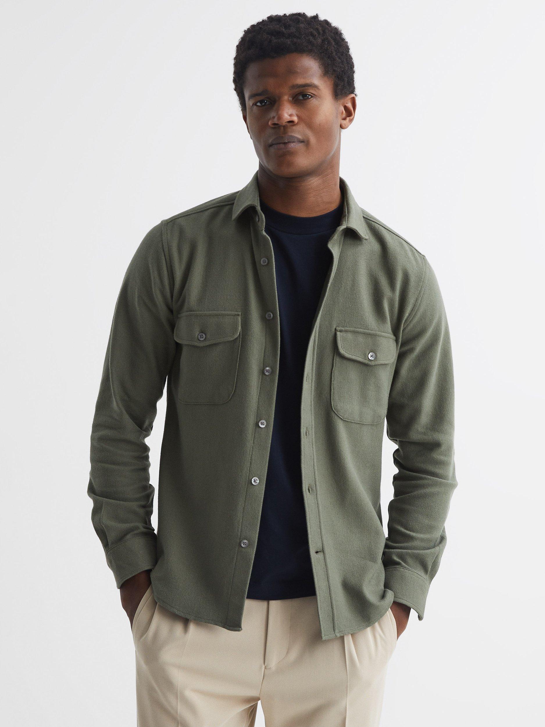 Reiss Burley Textured Twin Pocket Shirt, Khaki