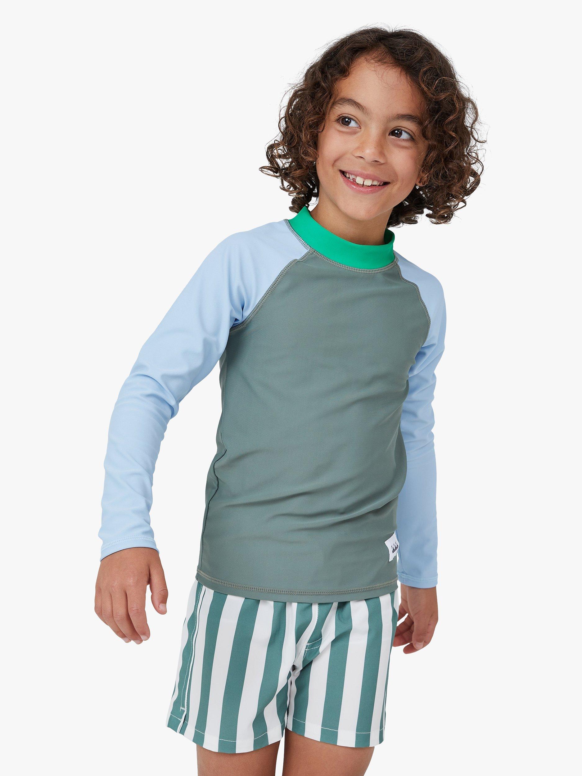 Cotton On Kids' Flynn Rash Swimming Rash Vest, Bright Blue, Green Olive