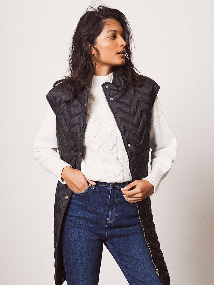 Mint Velvet Quilted Longline Gilet, Dark Blue