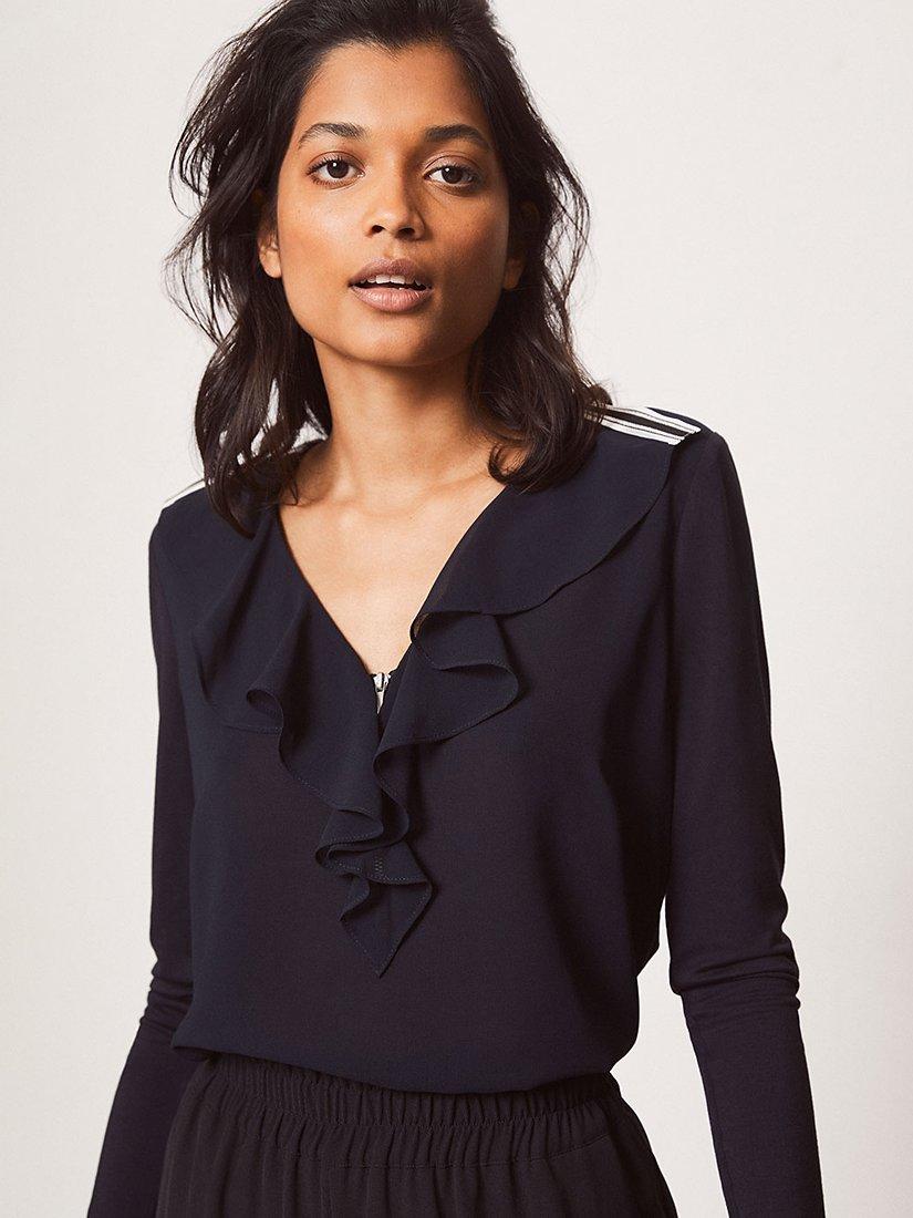 Mint Velvet Ruffle Longline Top, Dark Blue