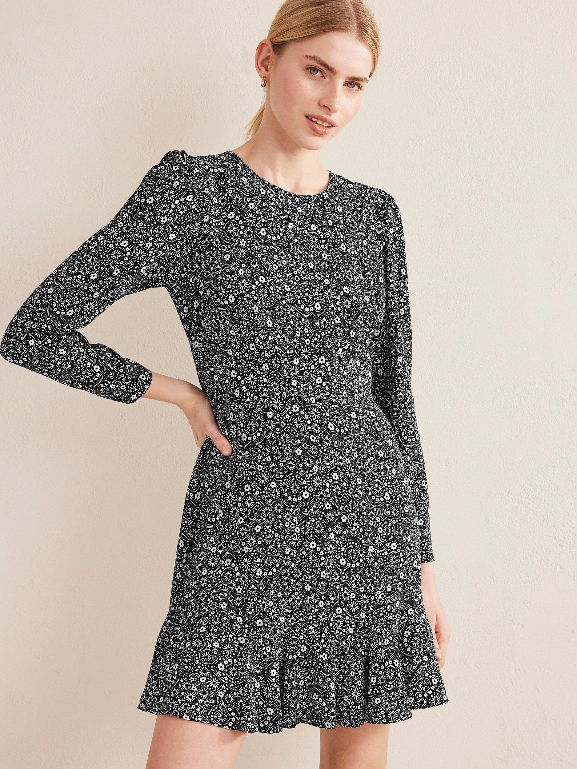 Boden Dotty Daisy Flippy Dress Black