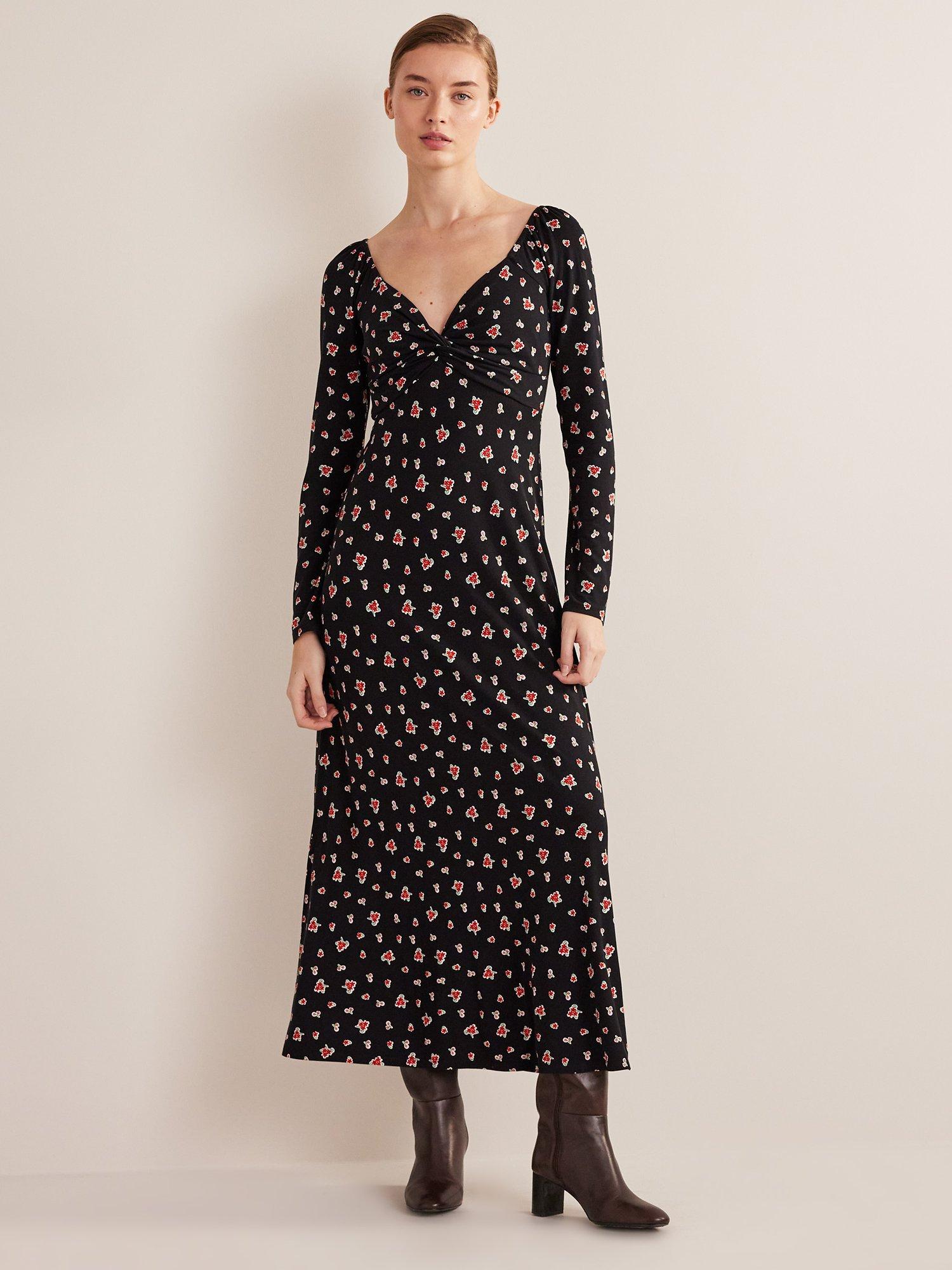 Boden Sweetheart Jersey Midi Dress, Black/Multi