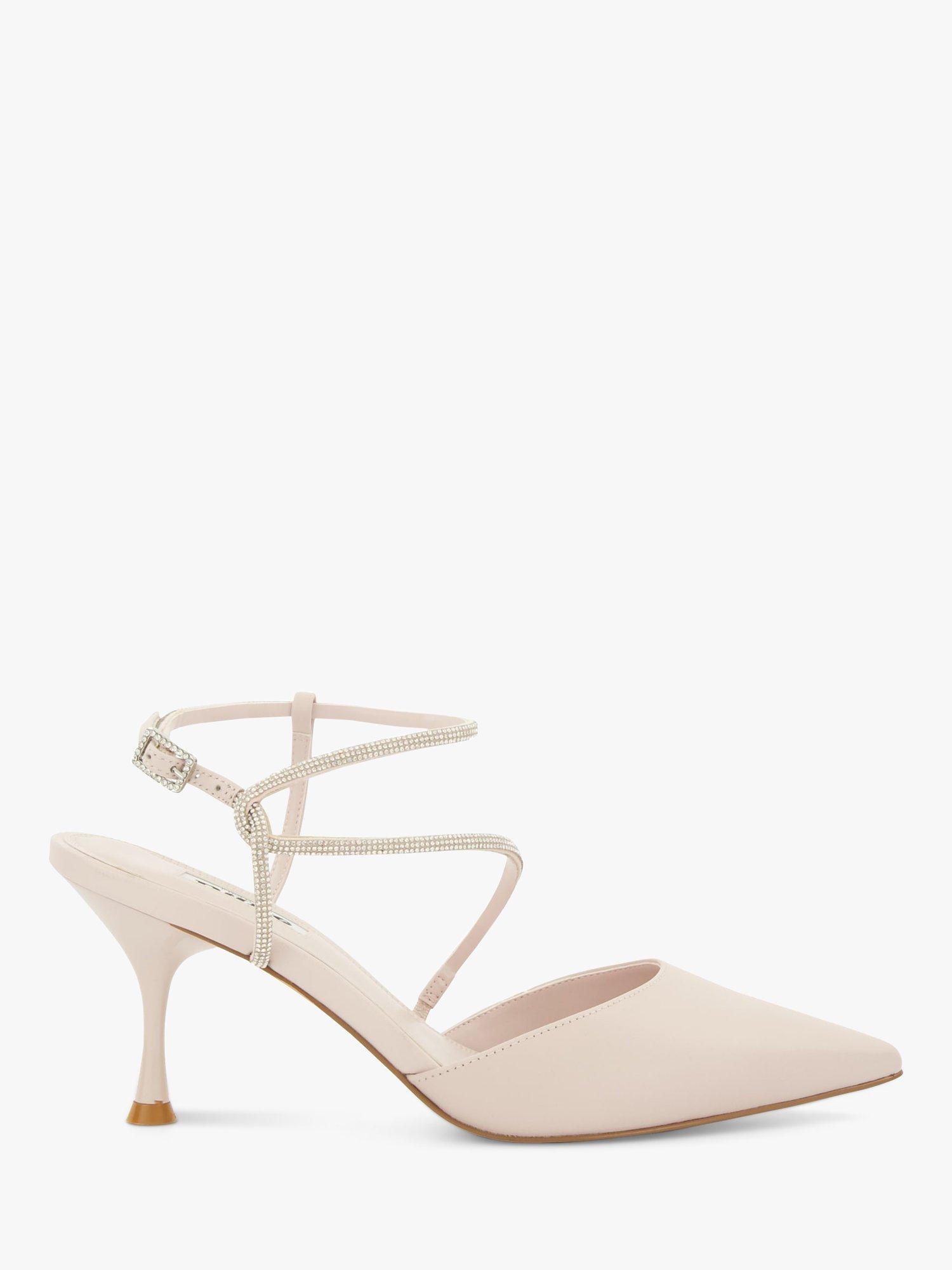 Dune Carlota Leather Crystal Strap Court Shoes, Ecru