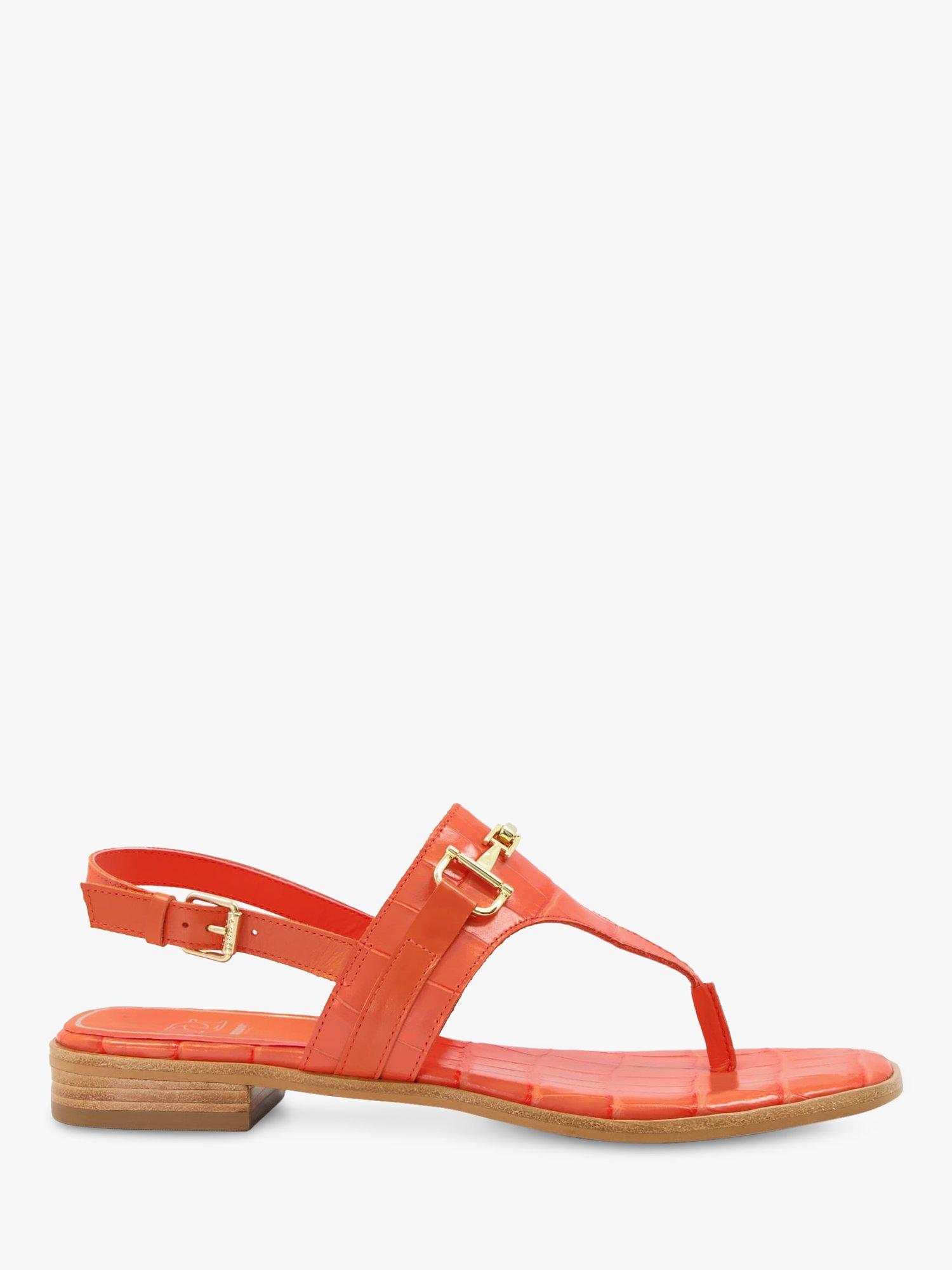 Dune Lexley Leather Flat Sandals, Orange-leather