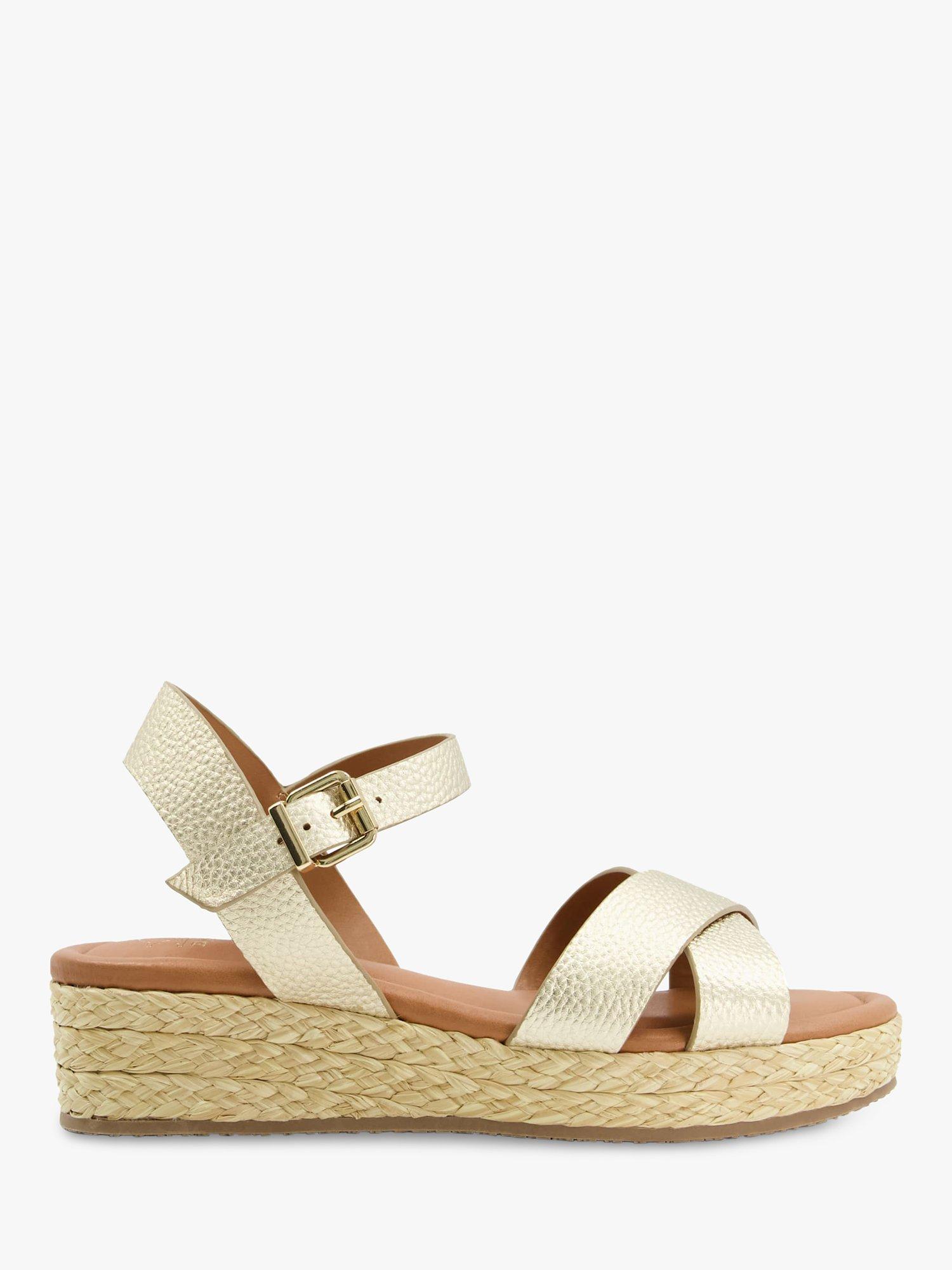 Dune Linnie Leather Cross Strap Sandals Gold