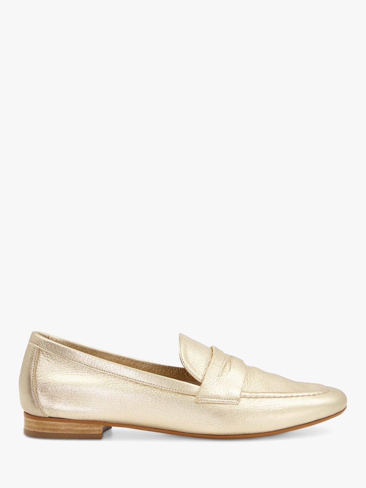 Dune Gianetta Leather Flat Penny Loafers, Gold-leather
