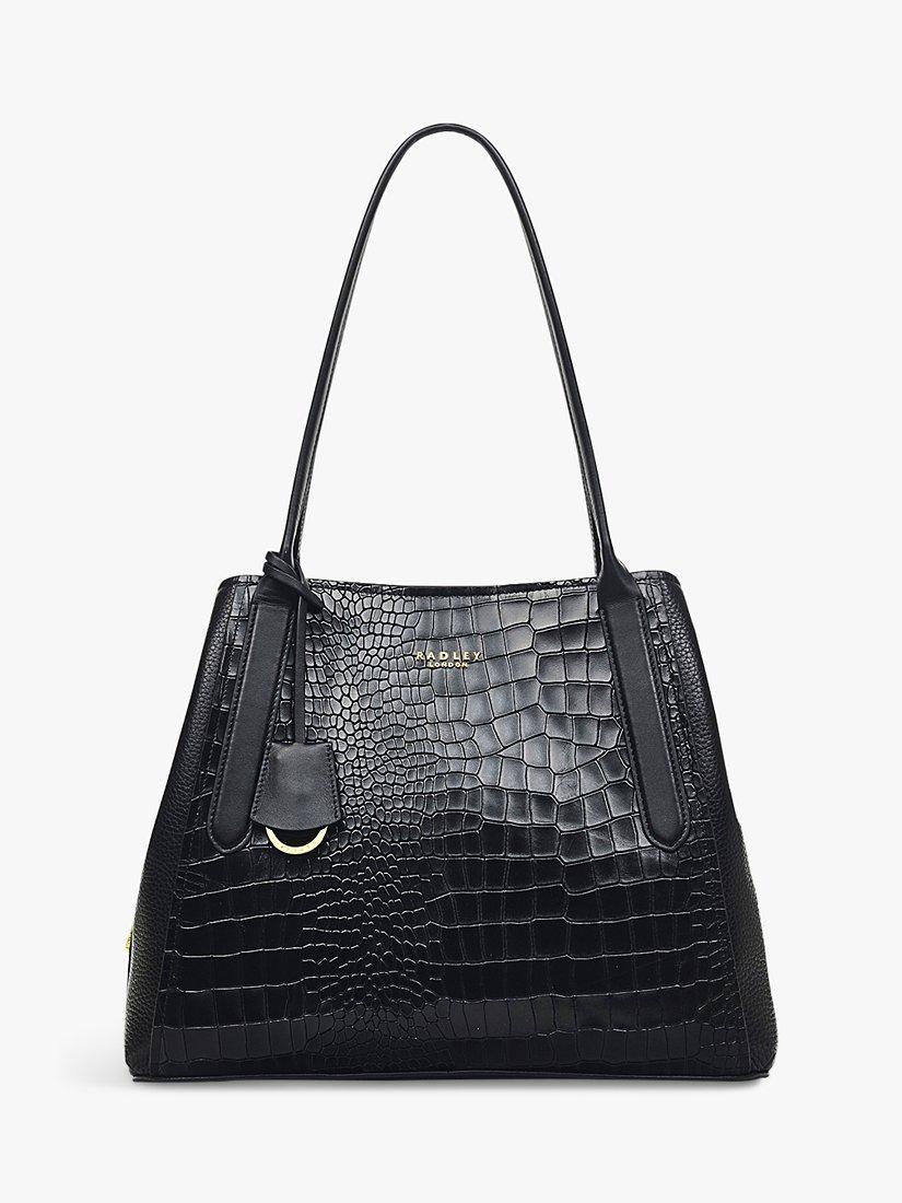 Radley Baylis Road 2.0 Leather Crocodile Shoulder Handbag, Black, One Size