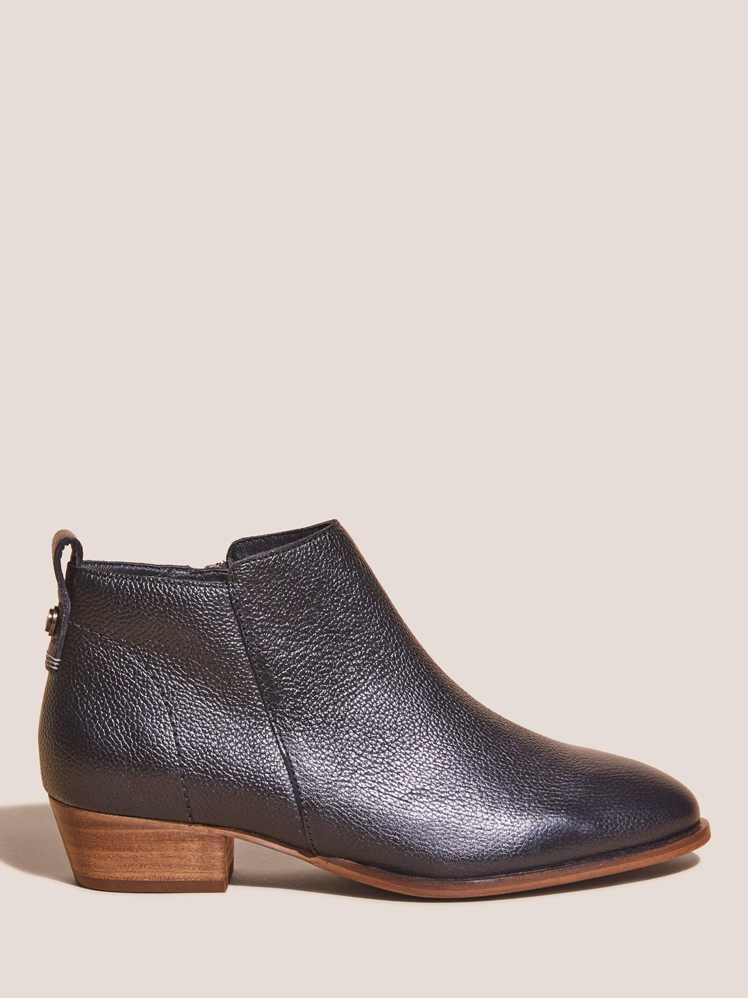 White Stuff Willow Leather Ankle Boots, Pure Black, 5
