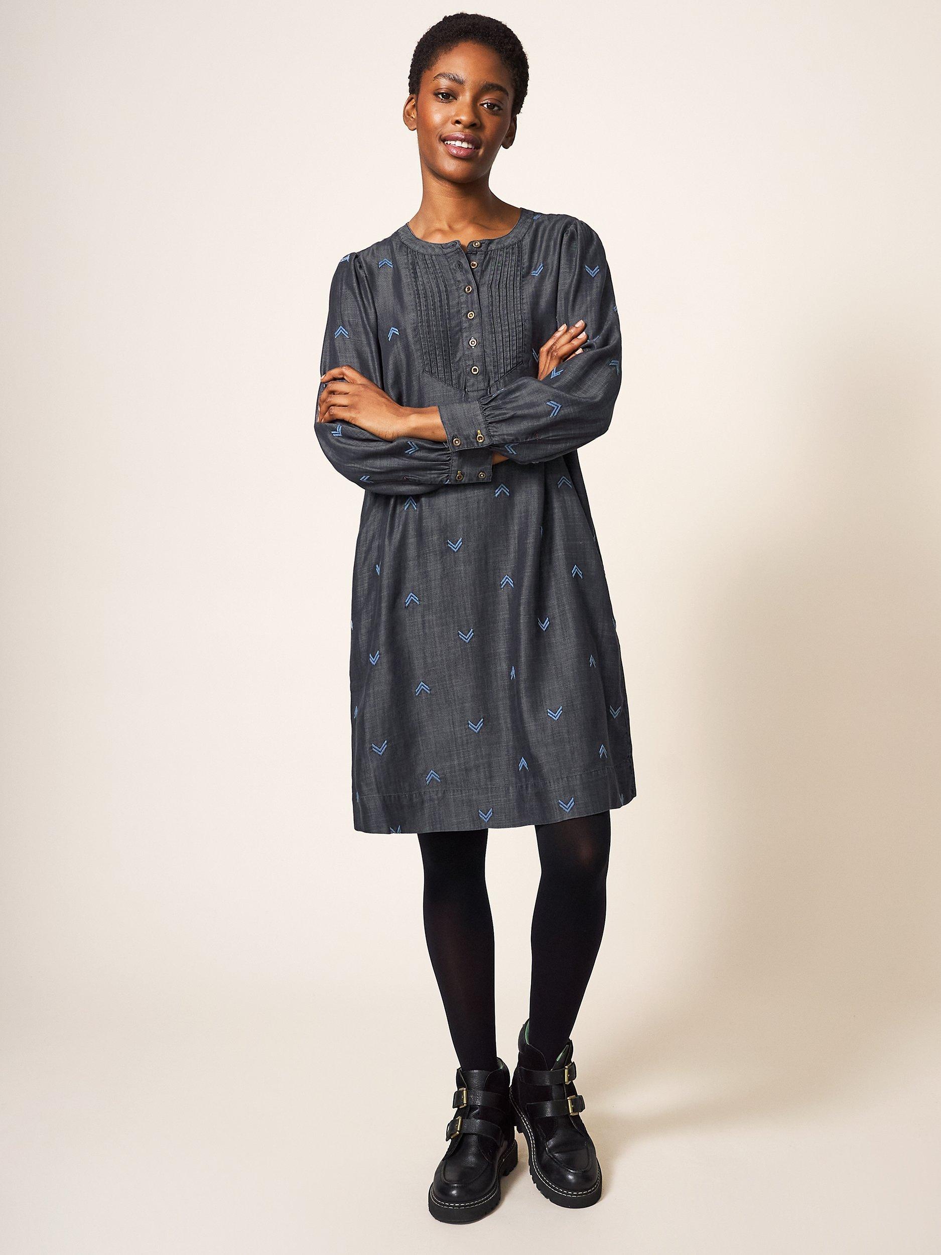White Stuff Sophia Embroidered Shift Dress, Grey/Multi