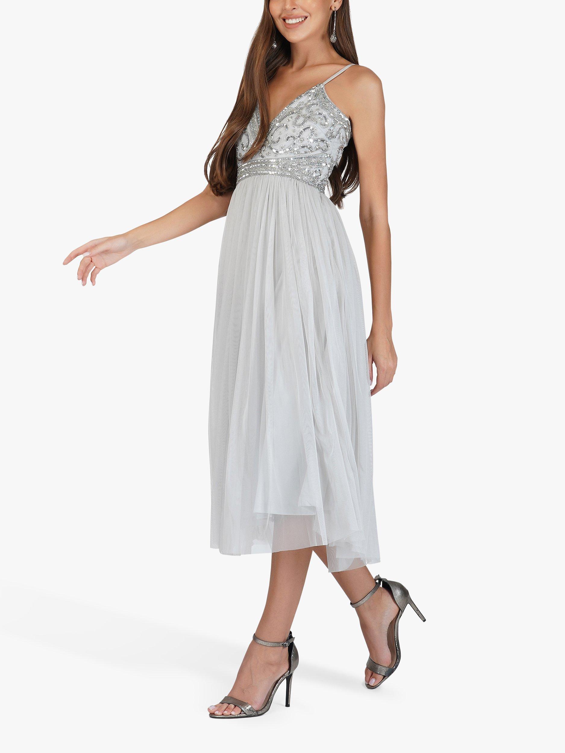 Lace & Beads Ruhi Embellished Midi Dress, Dark Grey 
