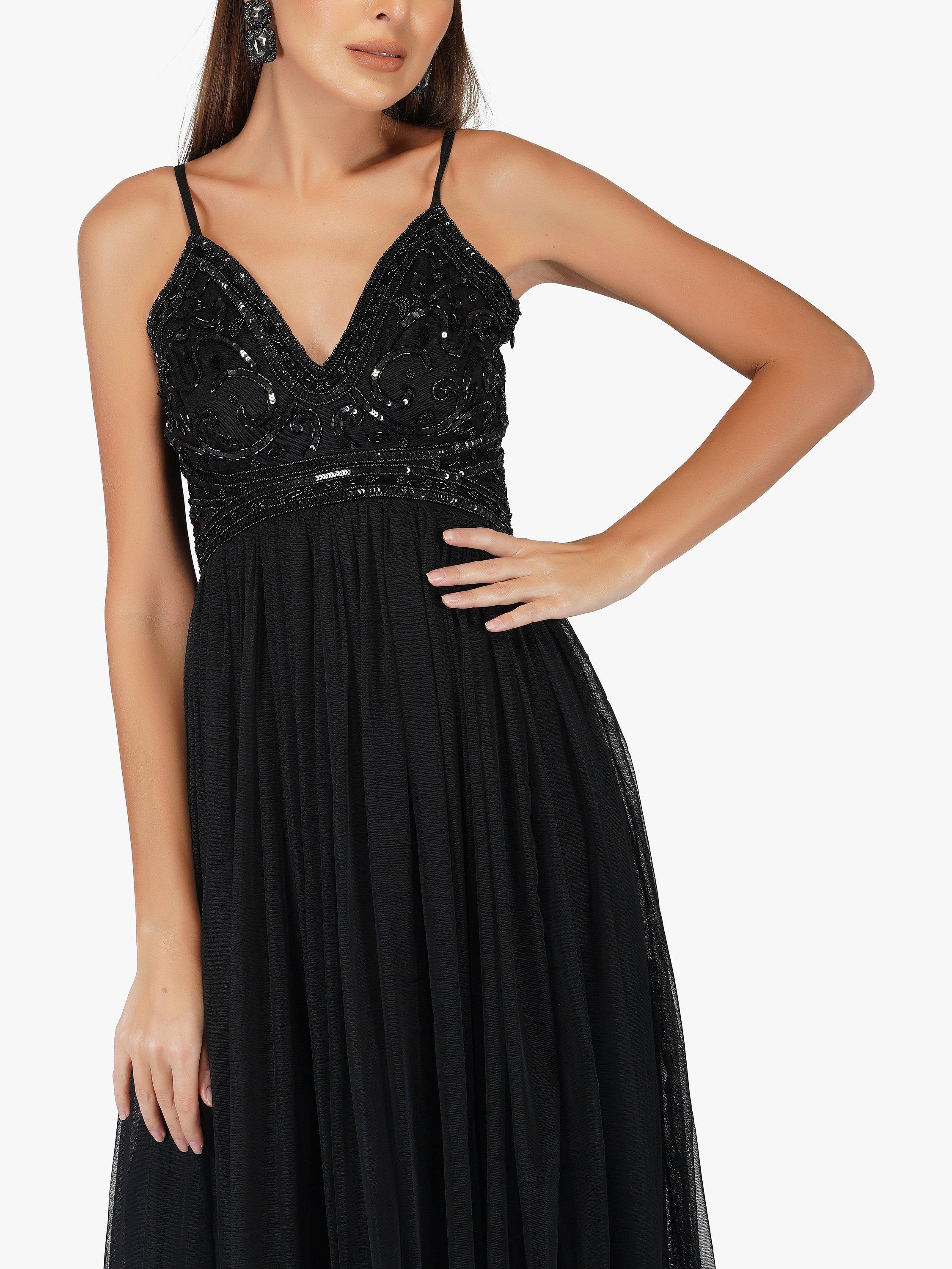 Lace & Beads Ruhi Embellished Midi Dress, Black 