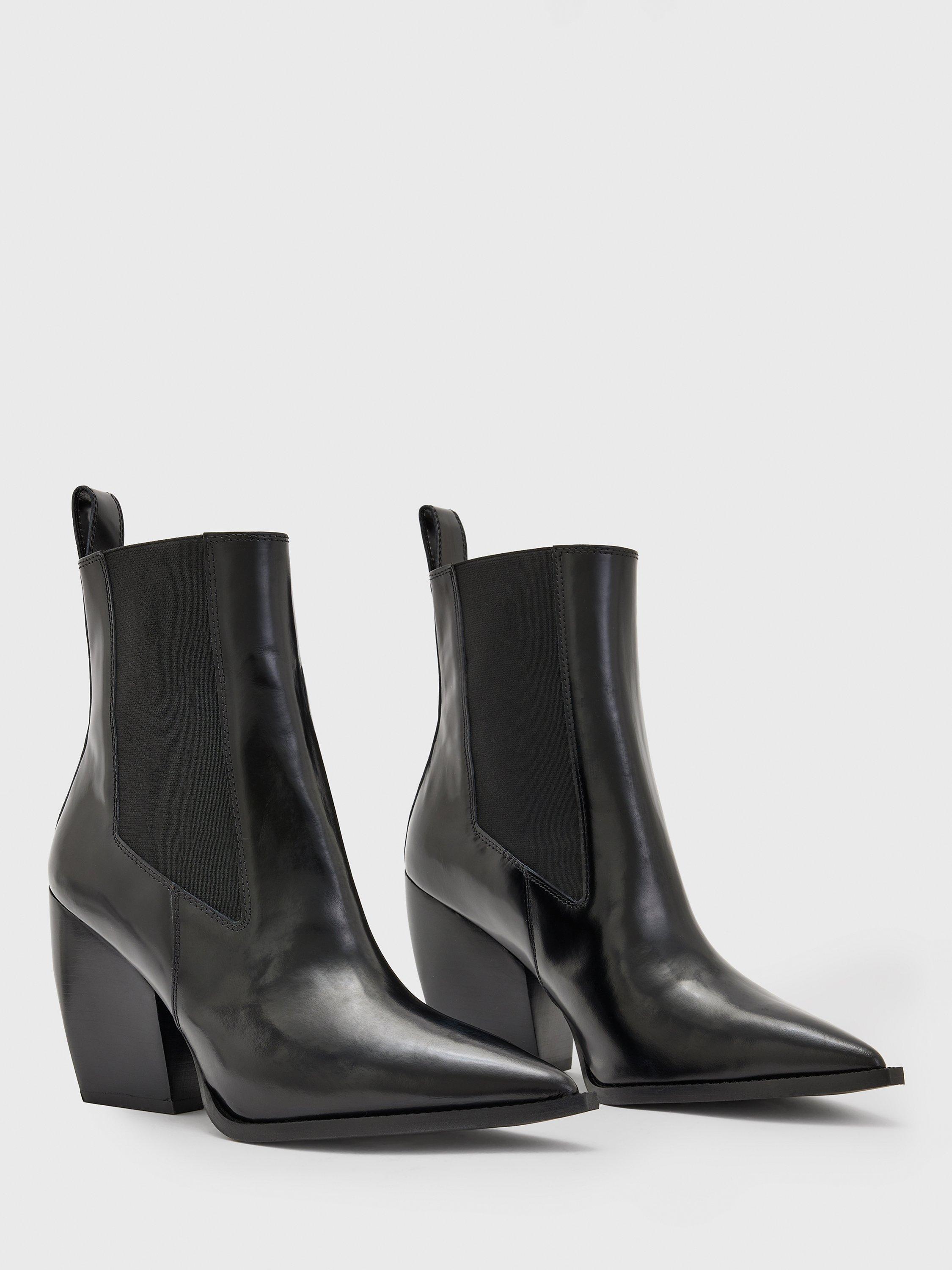 Product image 4 of 6, which shows AllSaints Ria Leather Ankle Boots, Black, EU39