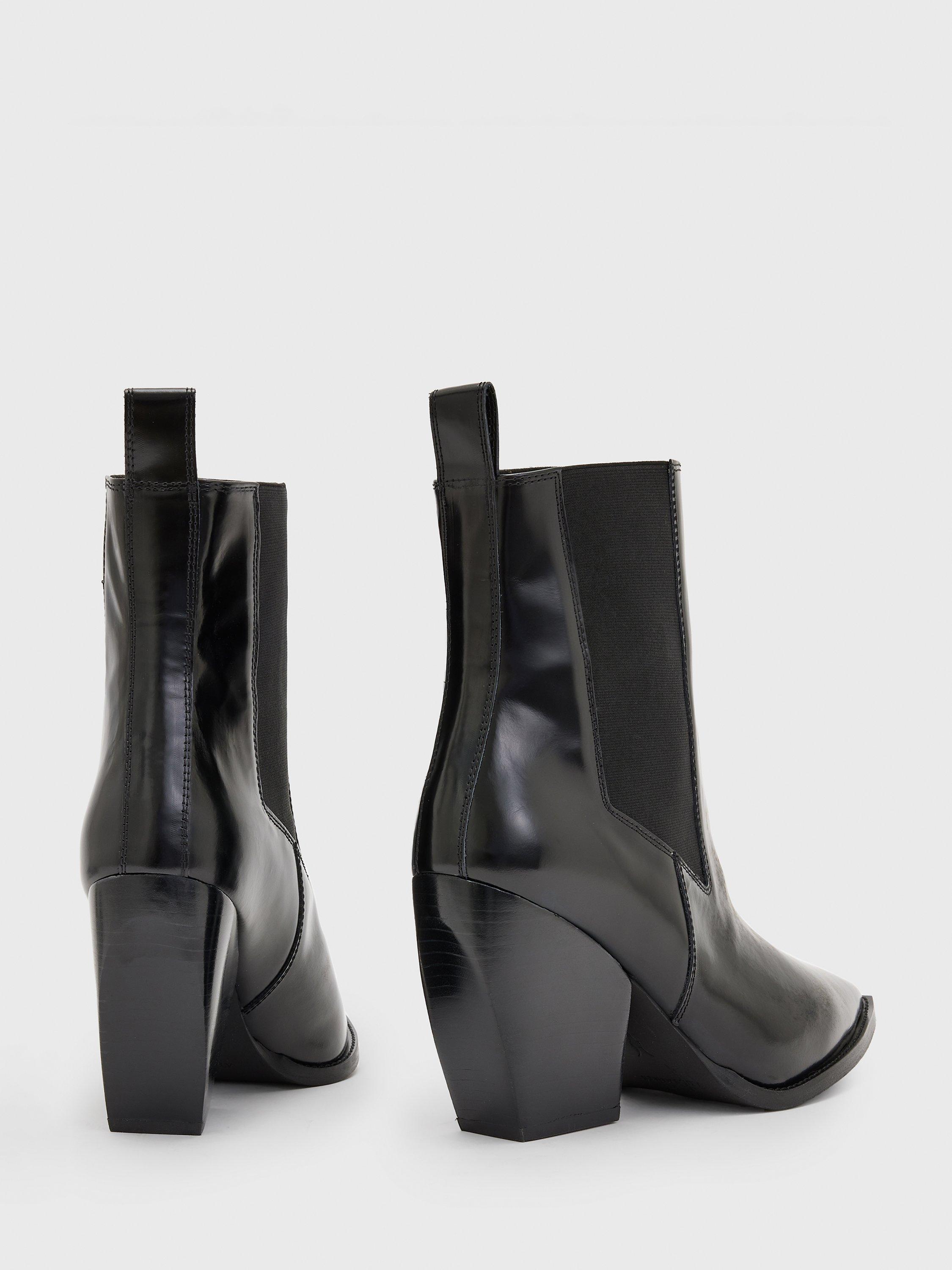 Product image 6 of 6, which shows AllSaints Ria Leather Ankle Boots, Black, EU39
