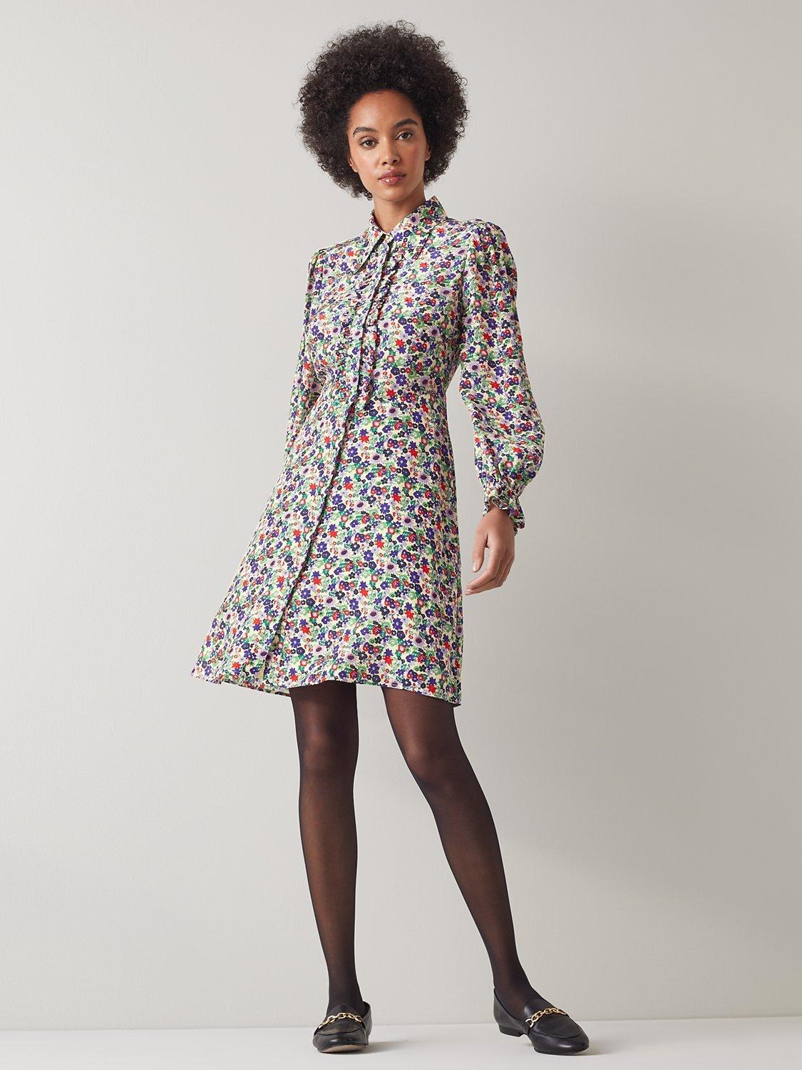L.K.Bennett Hoppen Floral Print Silk Blend Shirt Dress, Multi