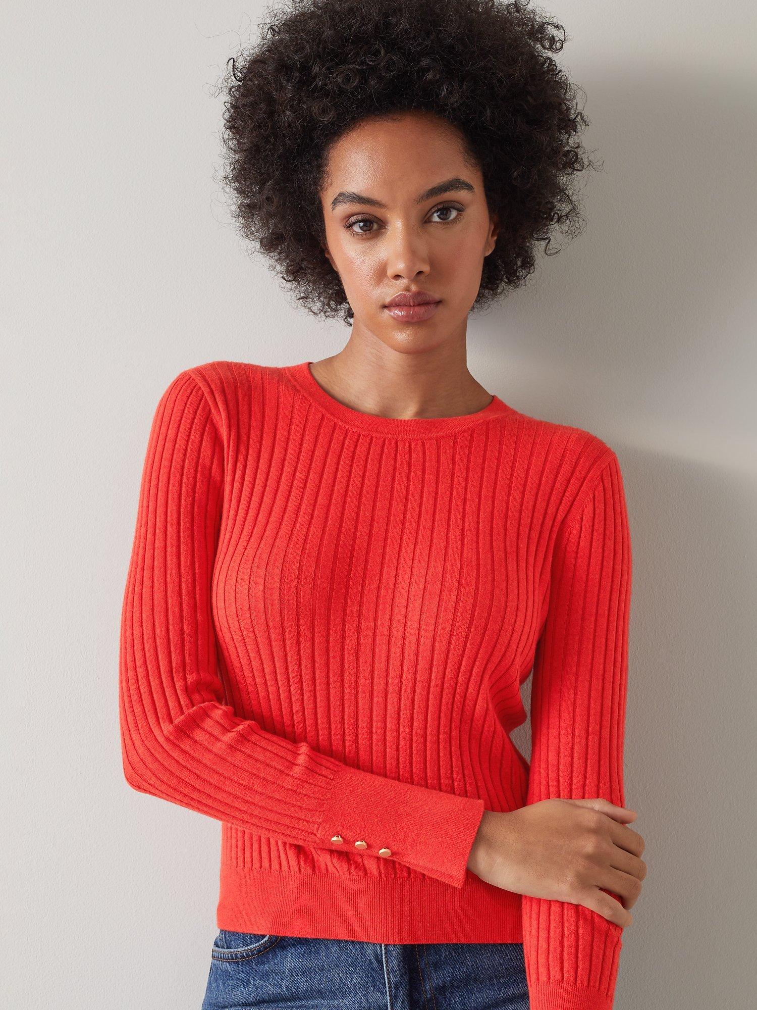 L.K.Bennett Daisy Wool Blend Ribbed Jumper, Red