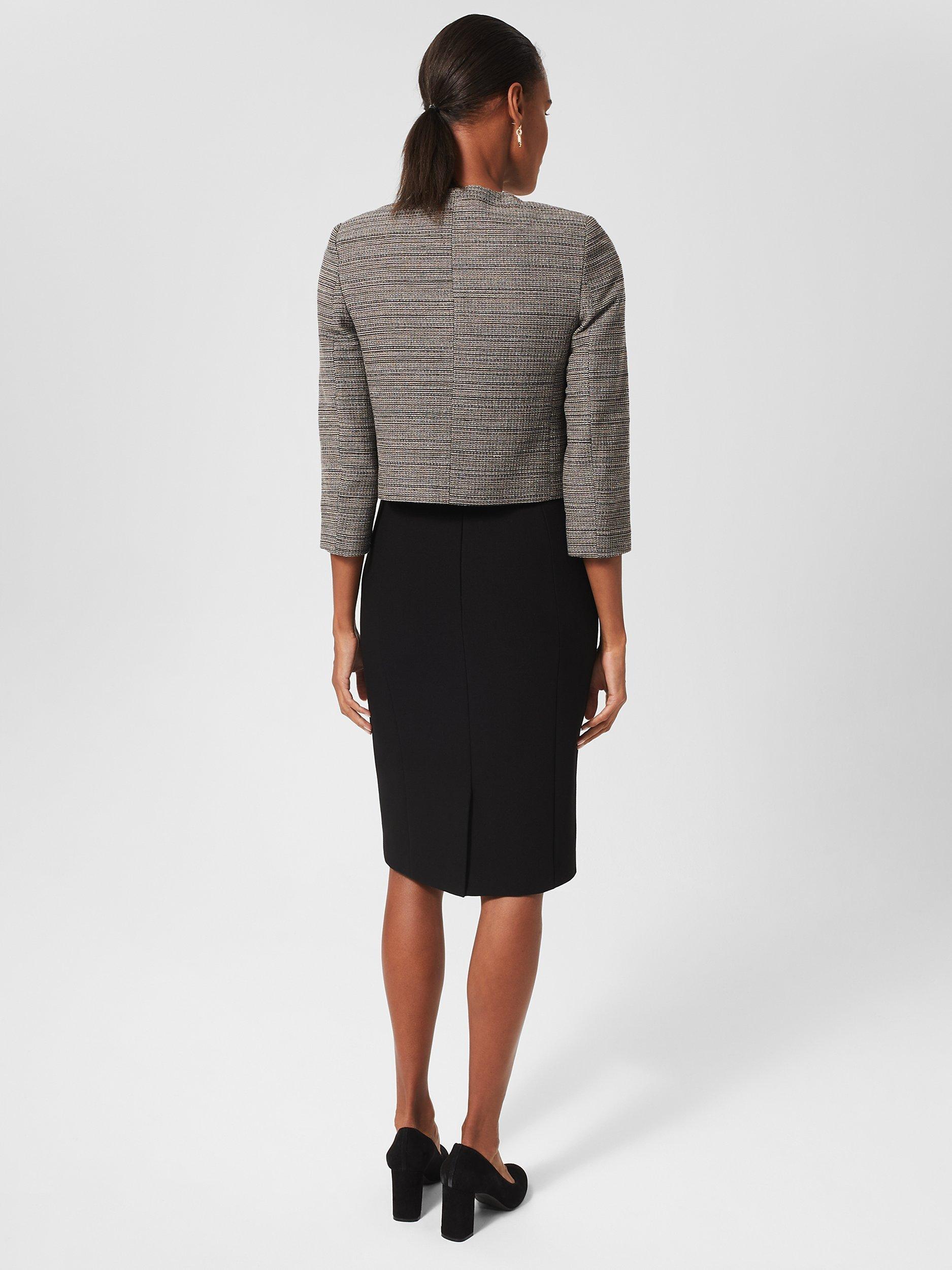 Product image 2 of 7, which shows Hobbs Kathy Italian Tweed Blazer, Black/Ivory, 22