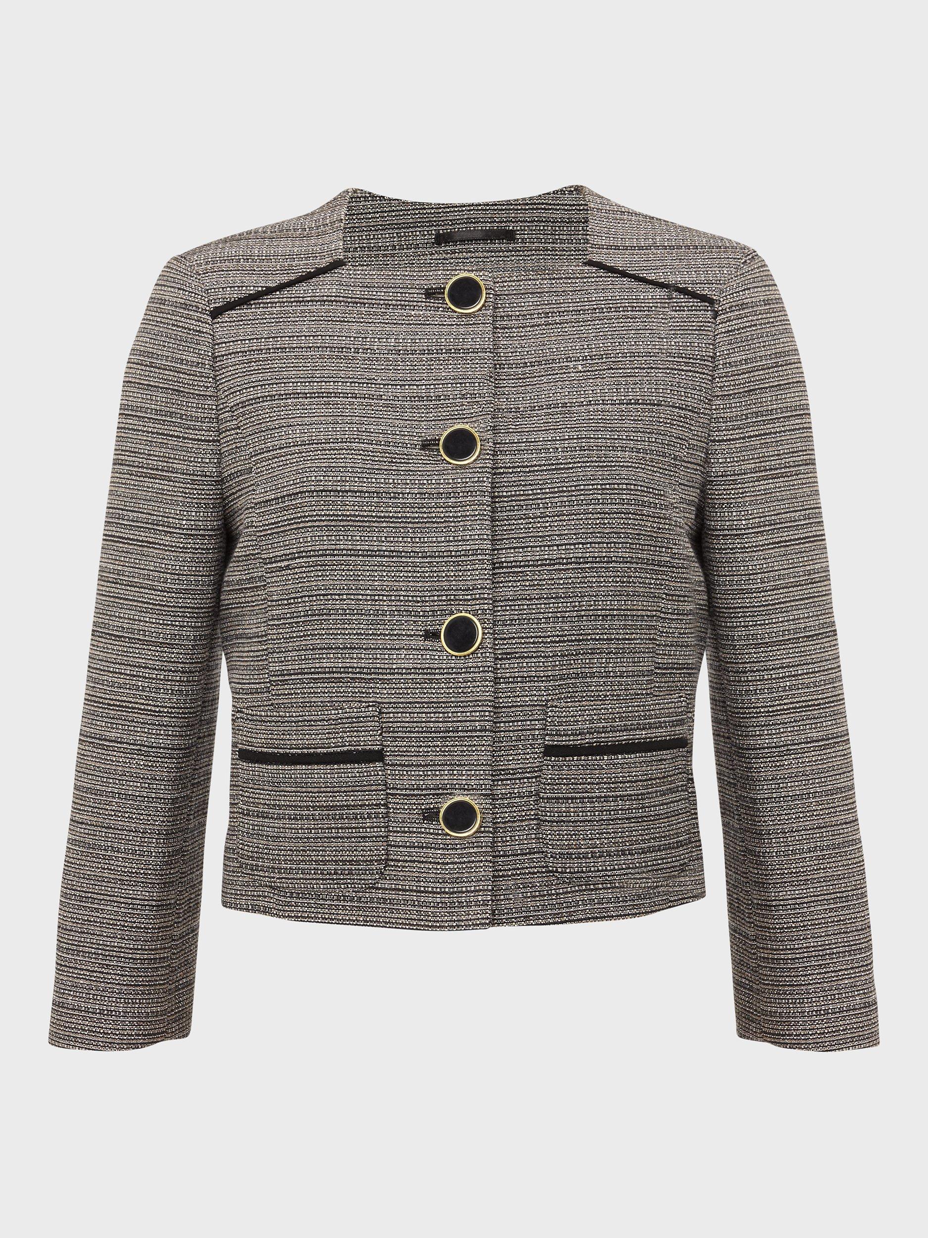 Product image 7 of 7, which shows Hobbs Kathy Italian Tweed Blazer, Black/Ivory, 22