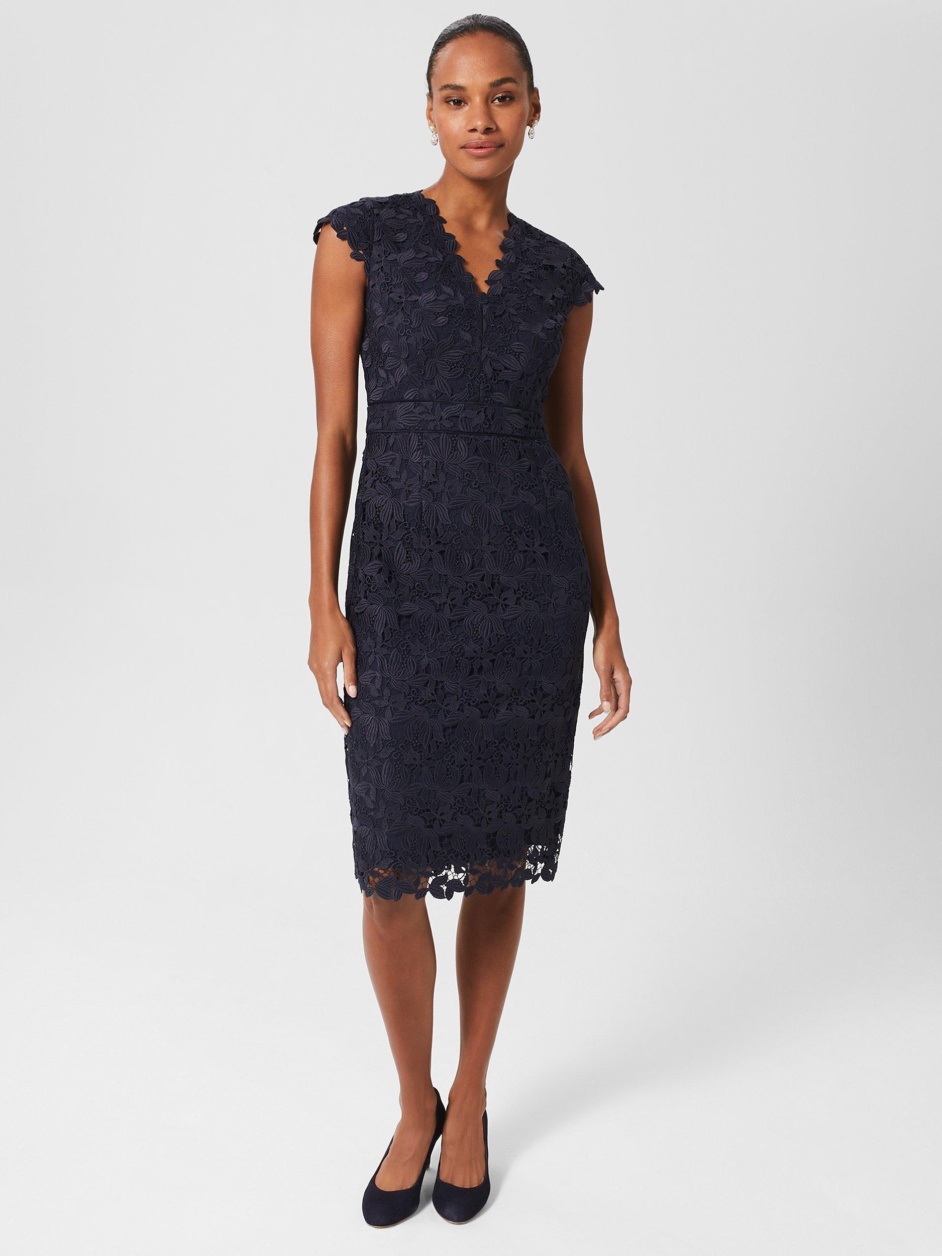 Hobbs Larissa Lace Knee Length Dress, Midnight Navy