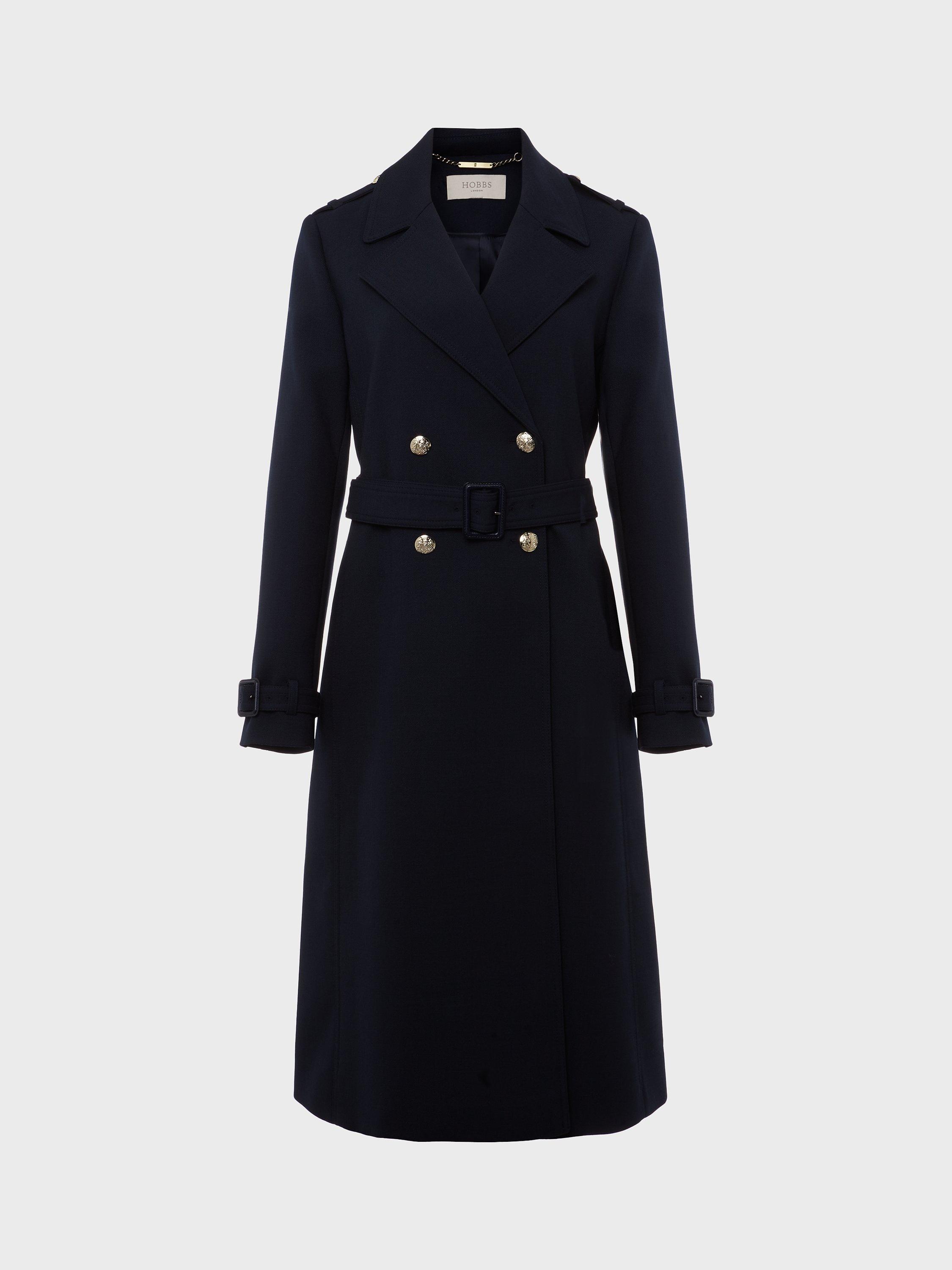 Hobbs Isabelle Wool Blend Trench Coat Navy